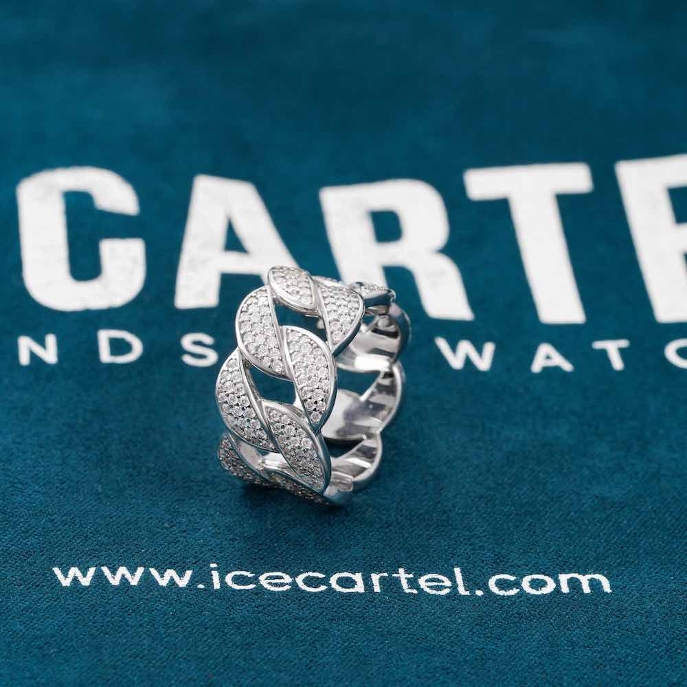 Moissanite 3-Row Cuban Link Ring 14K Gold、mySite、hinf8tx79