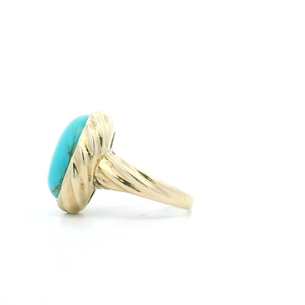 Estate 14K Yellow Gold CabachonTurquoise Solitaire Ring、mySite、botmansion