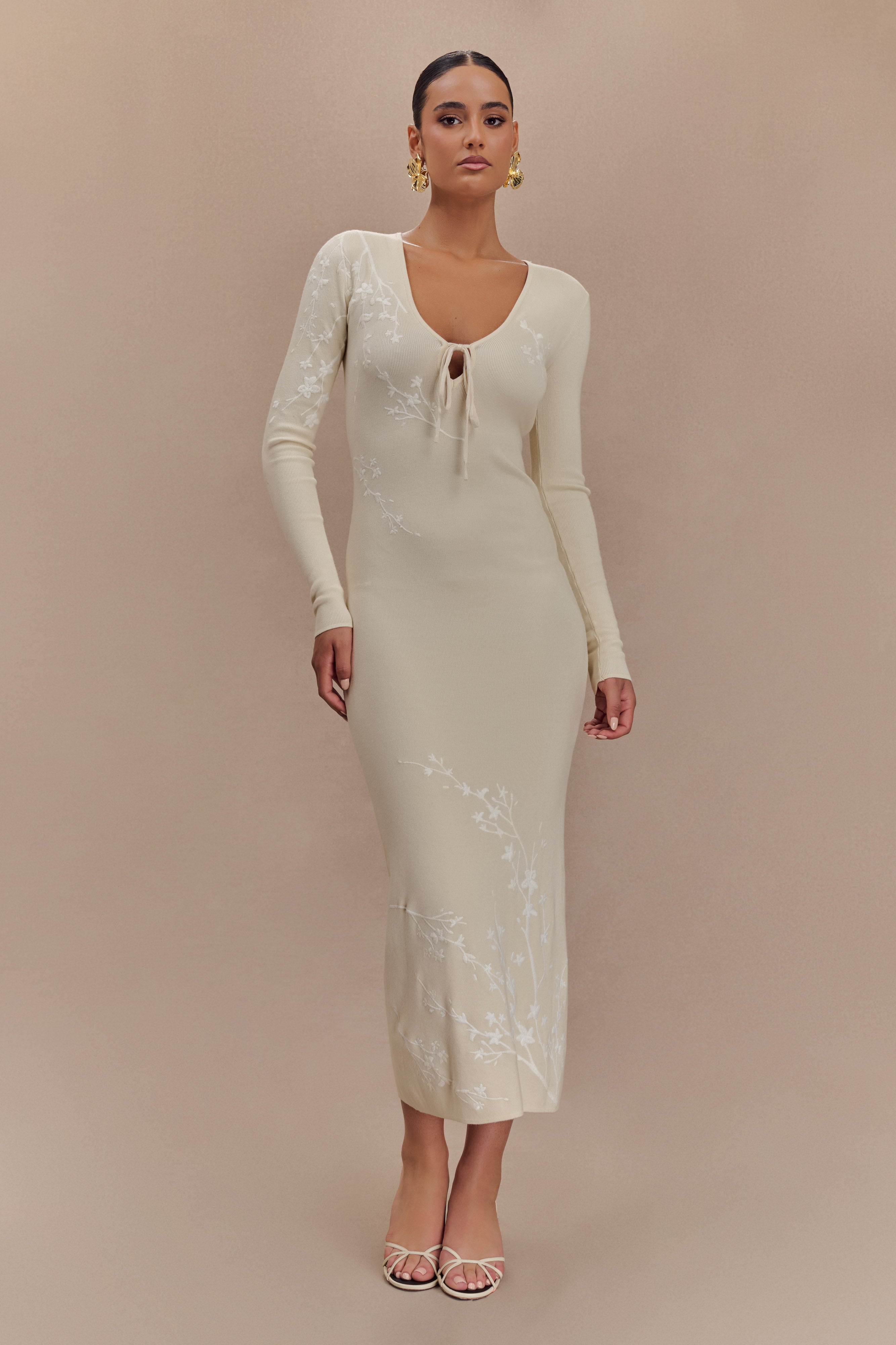 Mckenna Embroidered Knit Midi Dress - Cream And Ivory、mySite、solidvoid