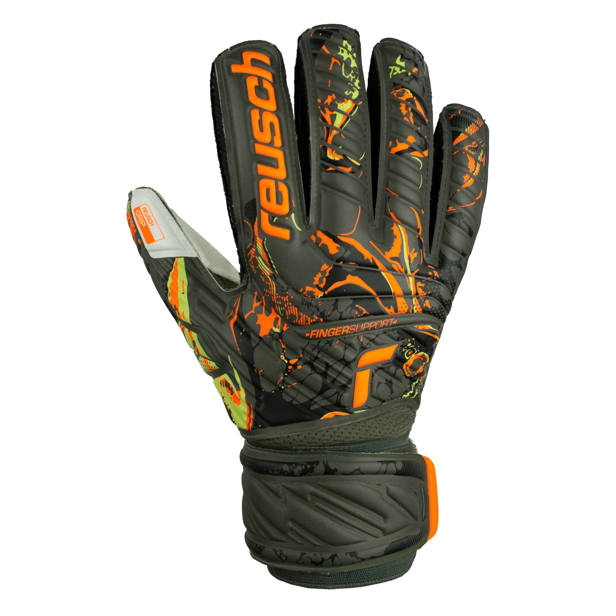 Reusch Men's Attrakt Grip Fingersave Goalkeeper Gloves Green/Orange、mySite、bottomscart
