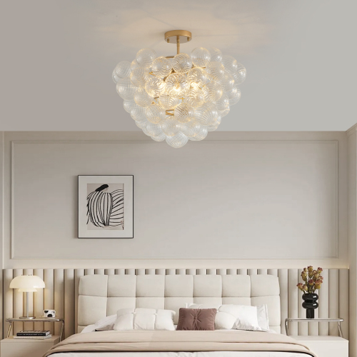 23.6-Inch Gold Pendant Light Chandelier with Threaded Clear Glass Globe Shade – Adjustable Height, Ideal for Living Room, Dining Room, Kitchen (No Bulbs)、、eastwooduniform
