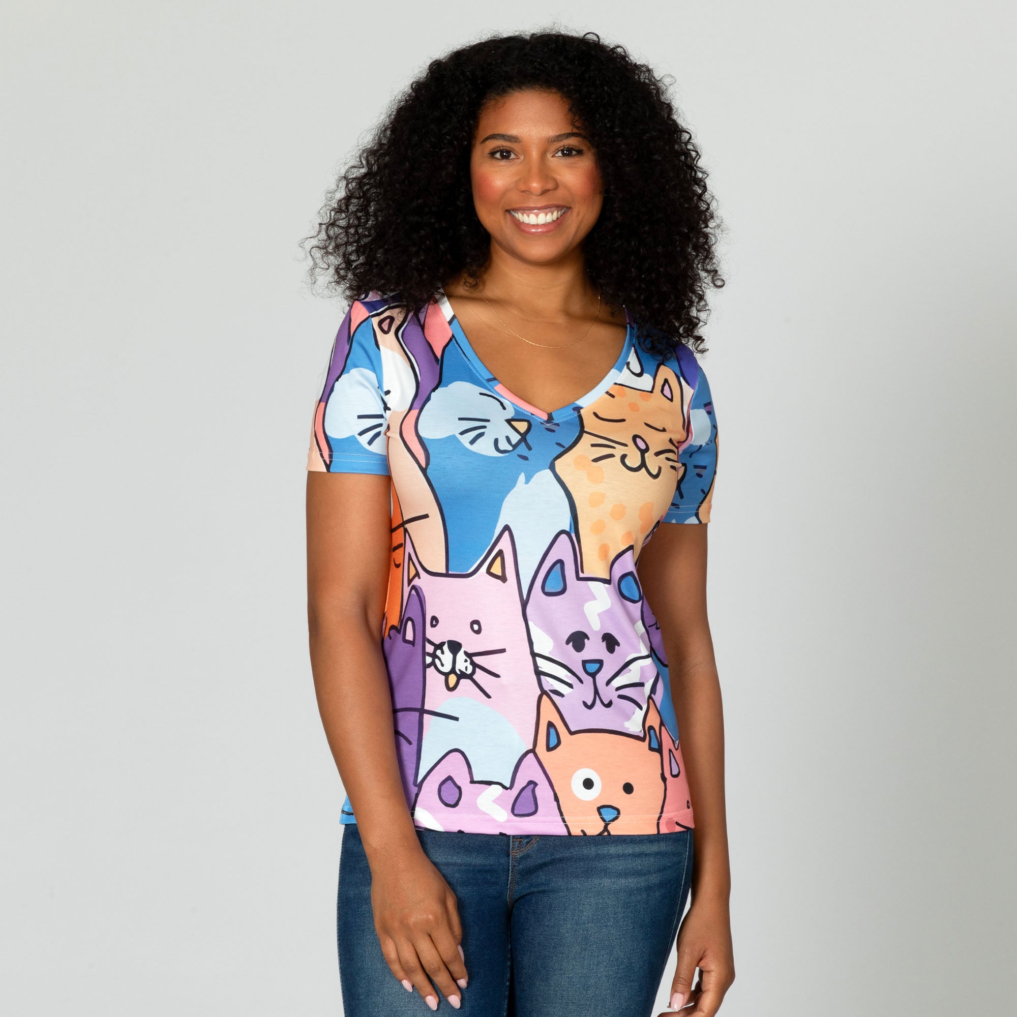 Artsy Cats Sublimation V-Neck Tee、mySite、camillekostekn