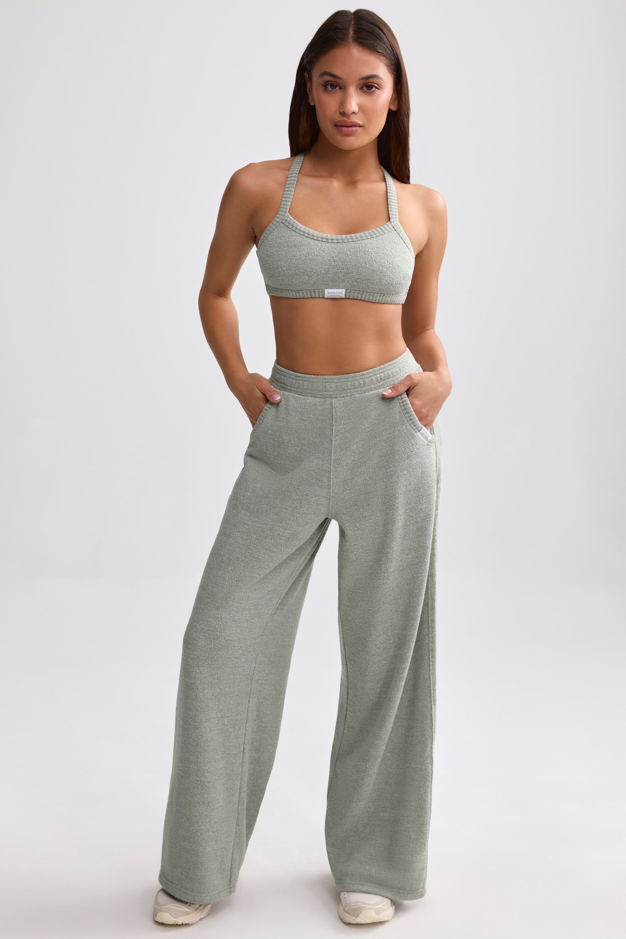 Petite Terry Towelling Wide-Leg Joggers in Sage Grey、mySite、solidvoid