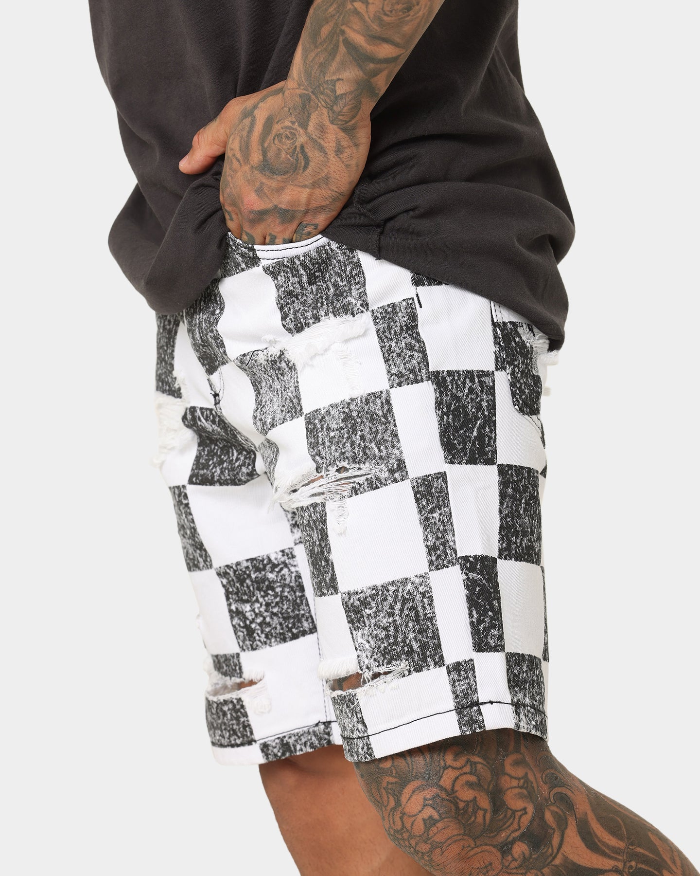 Saint Morta Vintage Checks Denim Shorts White/Black、mySite、zt4zffjzw