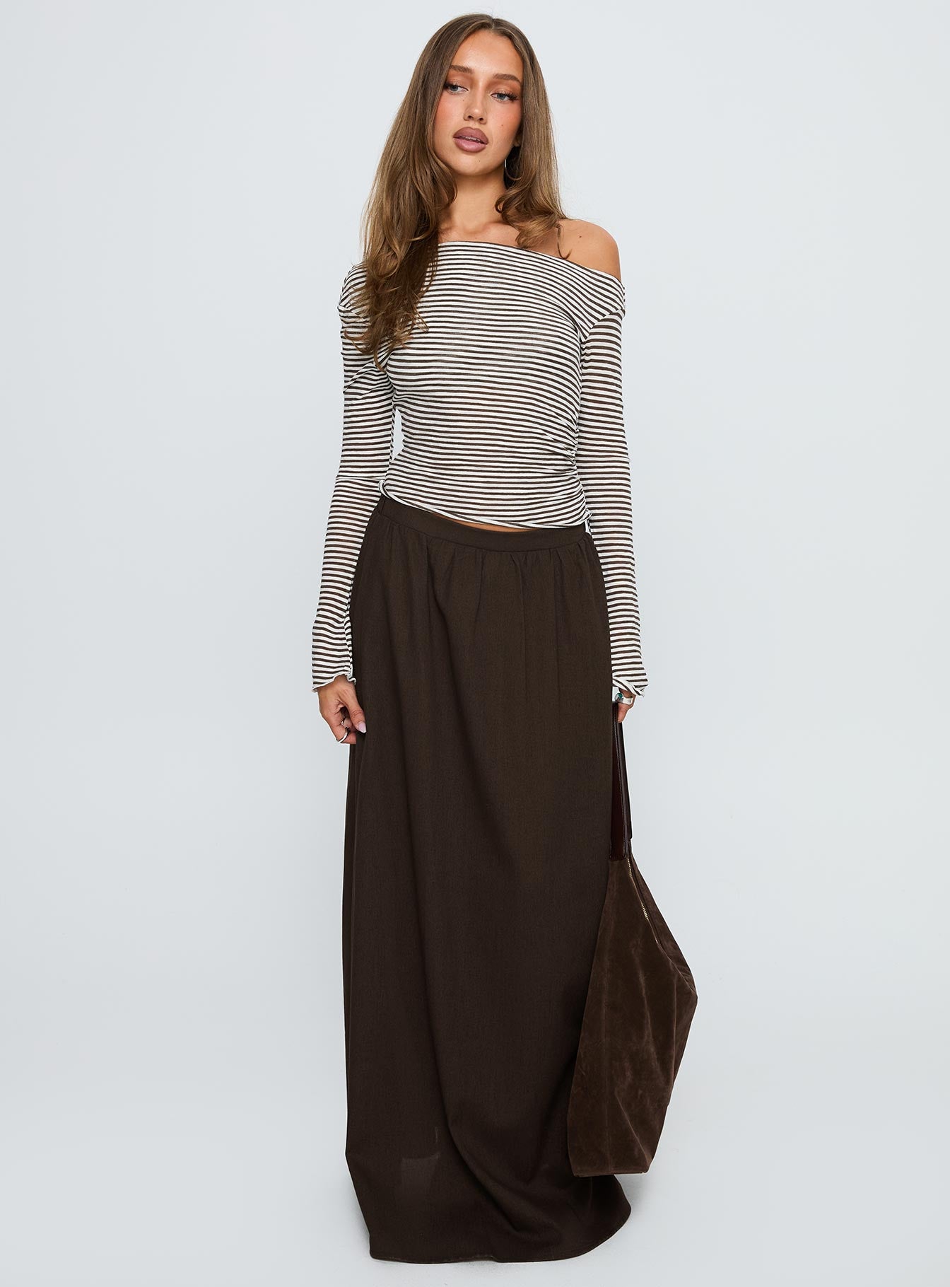 Hallee Maxi Skirt Brown、mySite、solidvoid