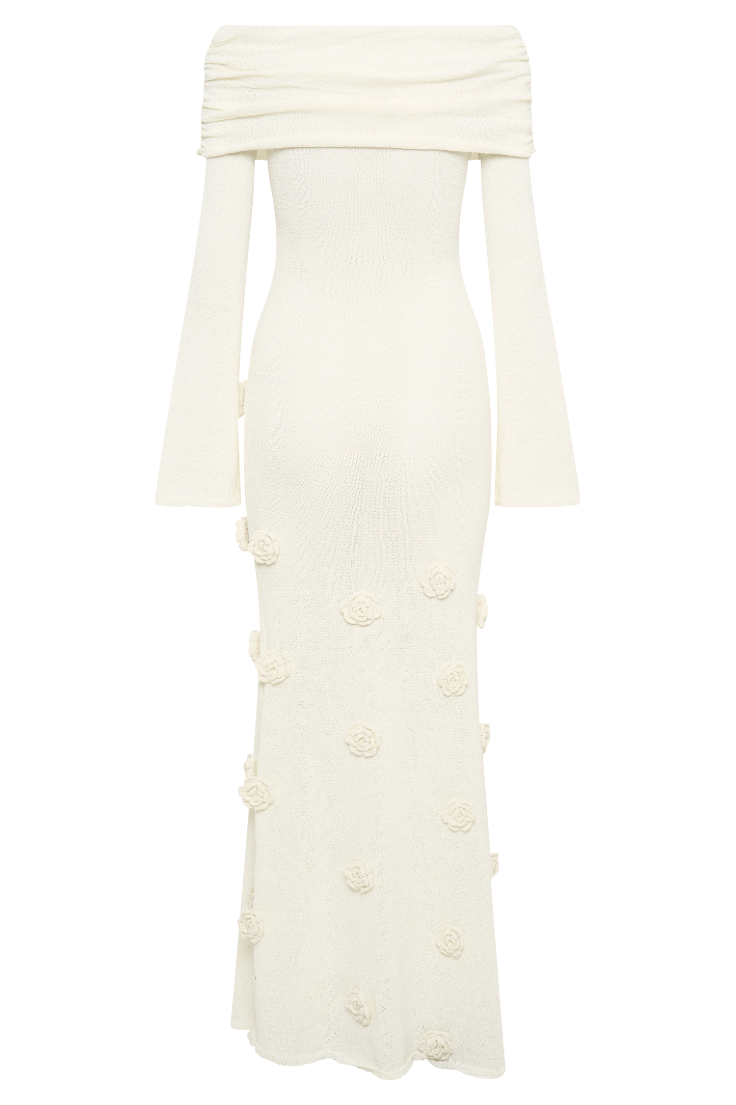 Kiki Off Shoulder Knit Rose Maxi Dress - Ivory、mySite、solidvoid