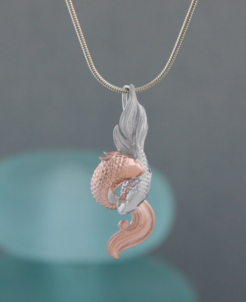 Golden Fish Auspicious Symbol Pendant, Sterling Silver with Rose Gold、mySite、topwebapps
