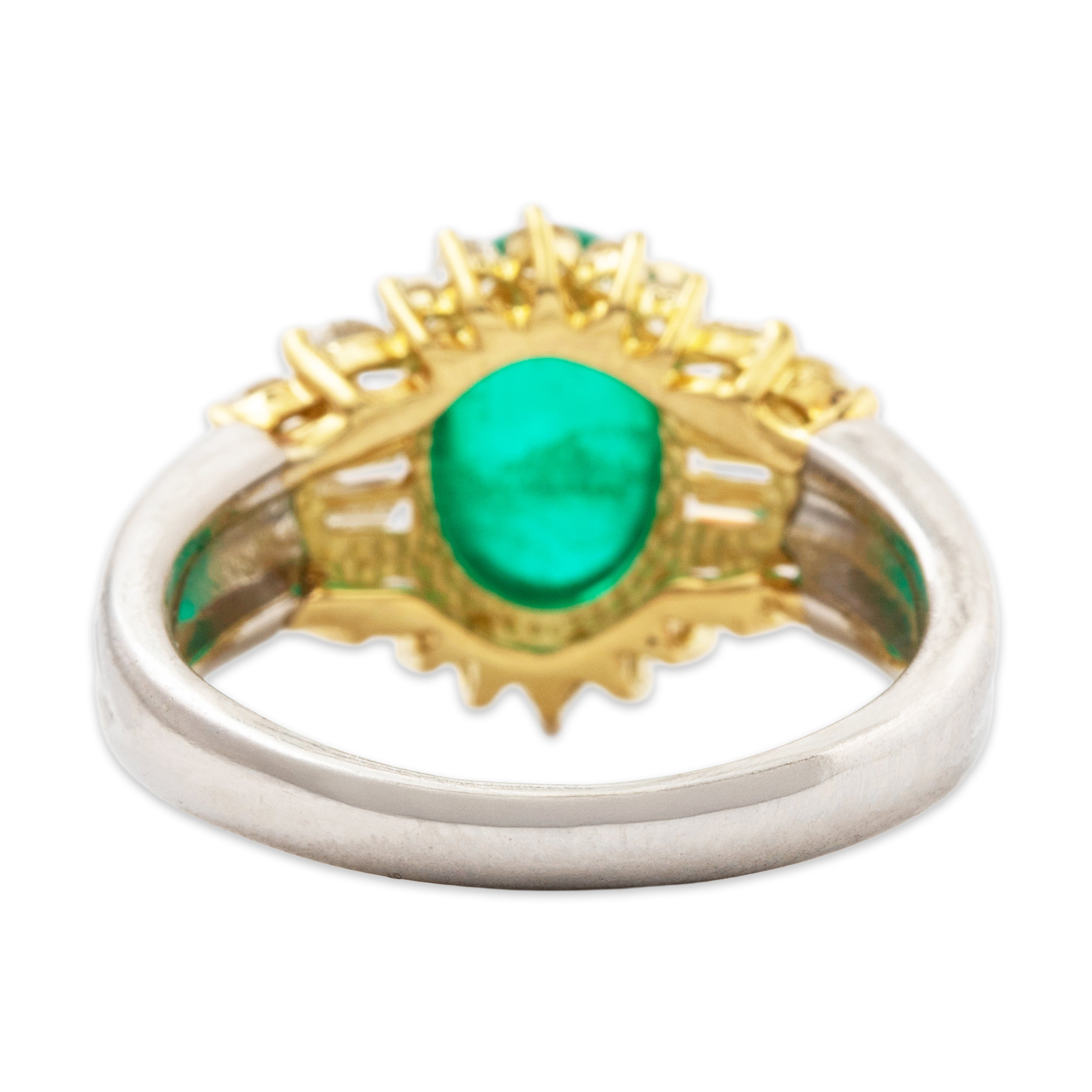Vintage Platinum & 18k Yellow Gold 2.05ct Cabochon Emerald Diamond Ring、mySite、hinf8tx79