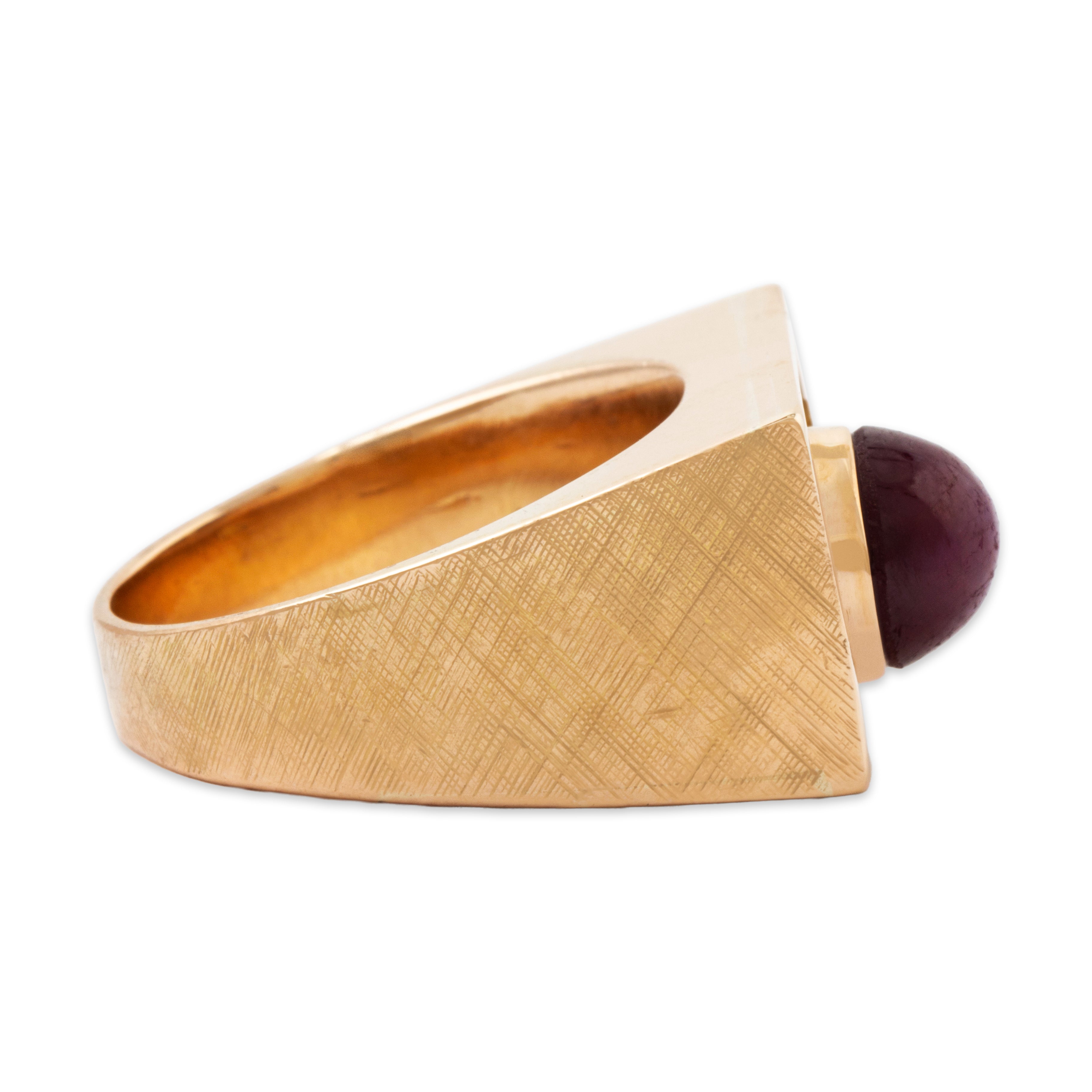 Vintage 14k Yellow Gold 3.5ct Star Ruby Textured Geometric Statement Ring 8.00、mySite、hinf8tx79