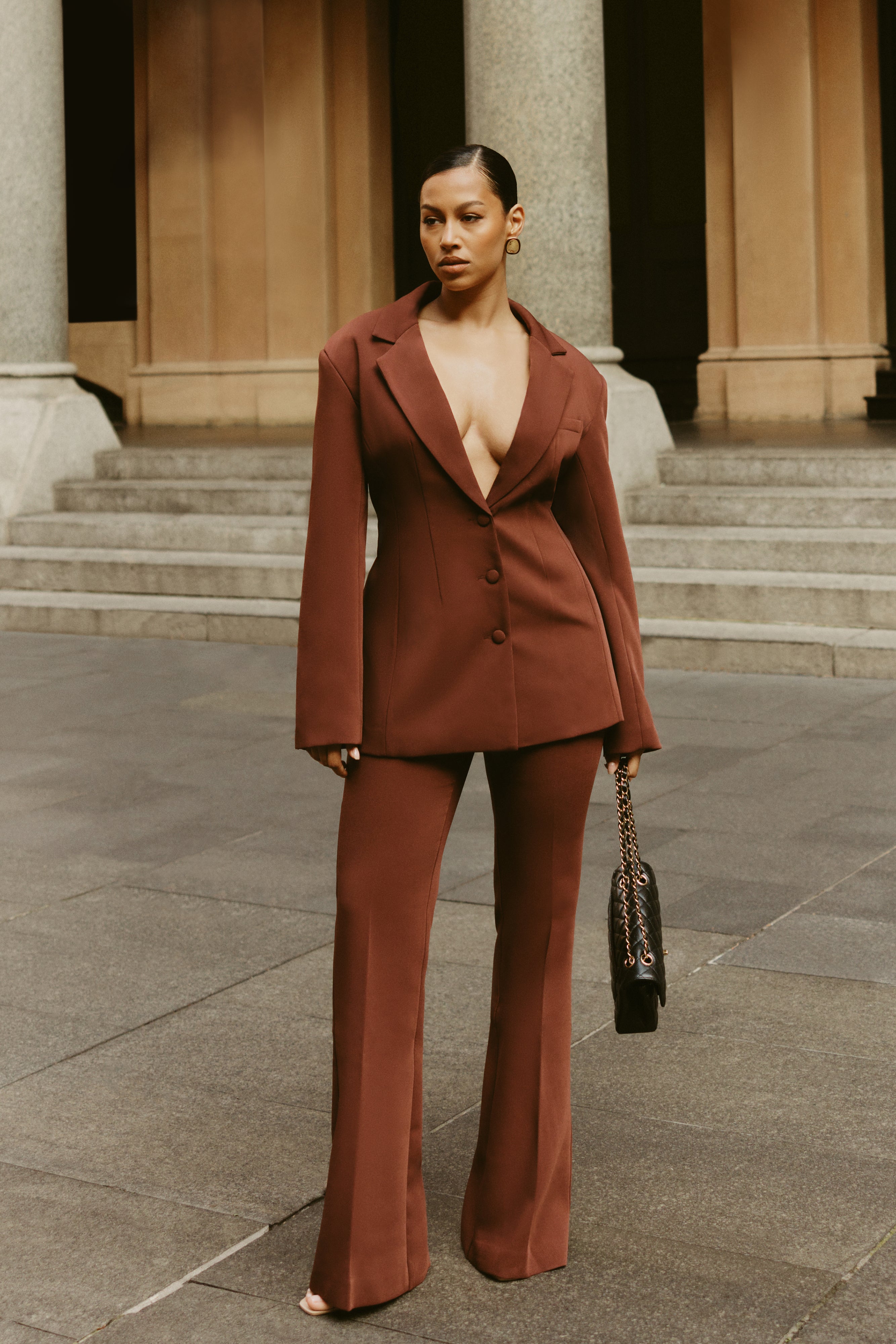 Loretta Fit & Flare Tailored Pant - Chocolate、mySite、solidvoid