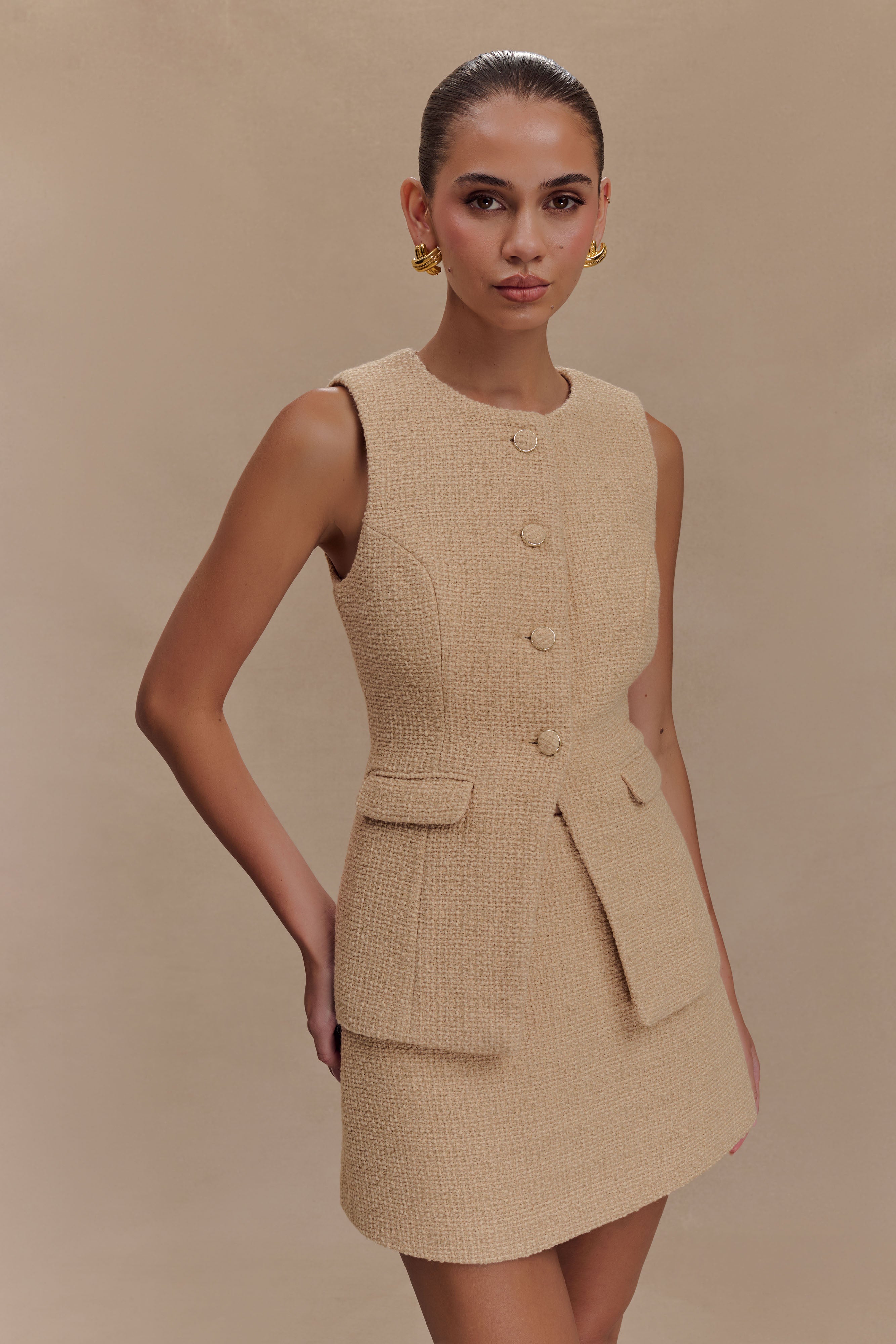 Camilla Boucle Sleeveless Vest - Light Taupe、mySite、solidvoid