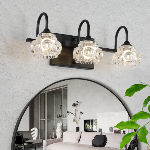 17" Nickel Finish Vintage Crystal Vanity Light - Elegant 3-Light Bathroom Mirror Fixture with Clear Glass Shades (No Bulbs)、、eastwooduniform