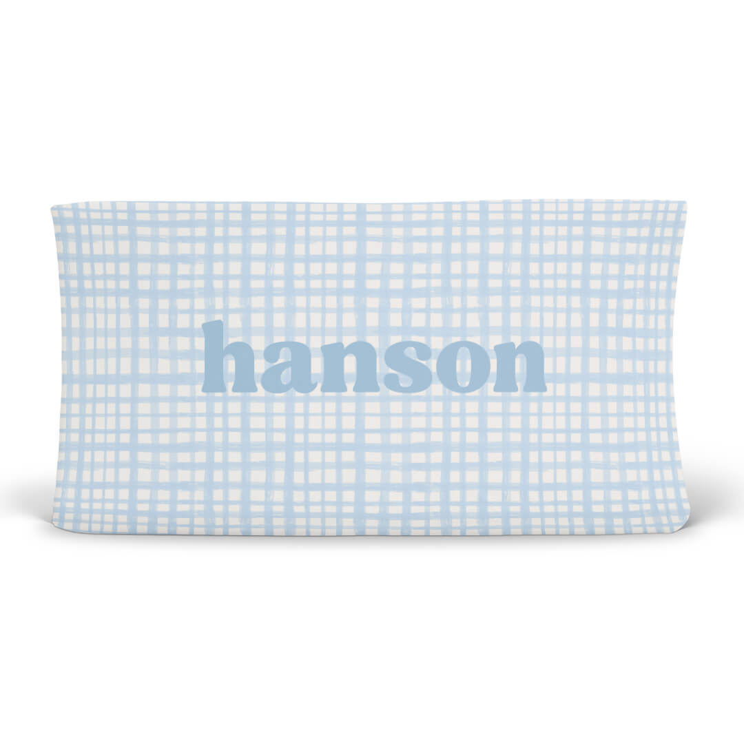  Baby Blue Plaid Personalized Changing Pad Cover、mySite、layawaytickets