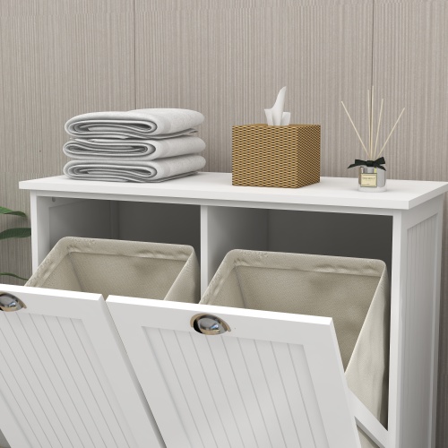 Two-Compartment Tilt-Out Laundry Sorter Cabinet-White、、casual