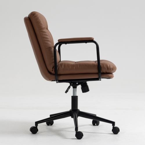 Office Chair,Mid Back Home Office Desk Task Chair with Wheels and Arms Ergonomic PU Leather Computer Rolling Swivel Chair with Padded Armrest,The back of the chair can recline 40° (Brown)、、casual