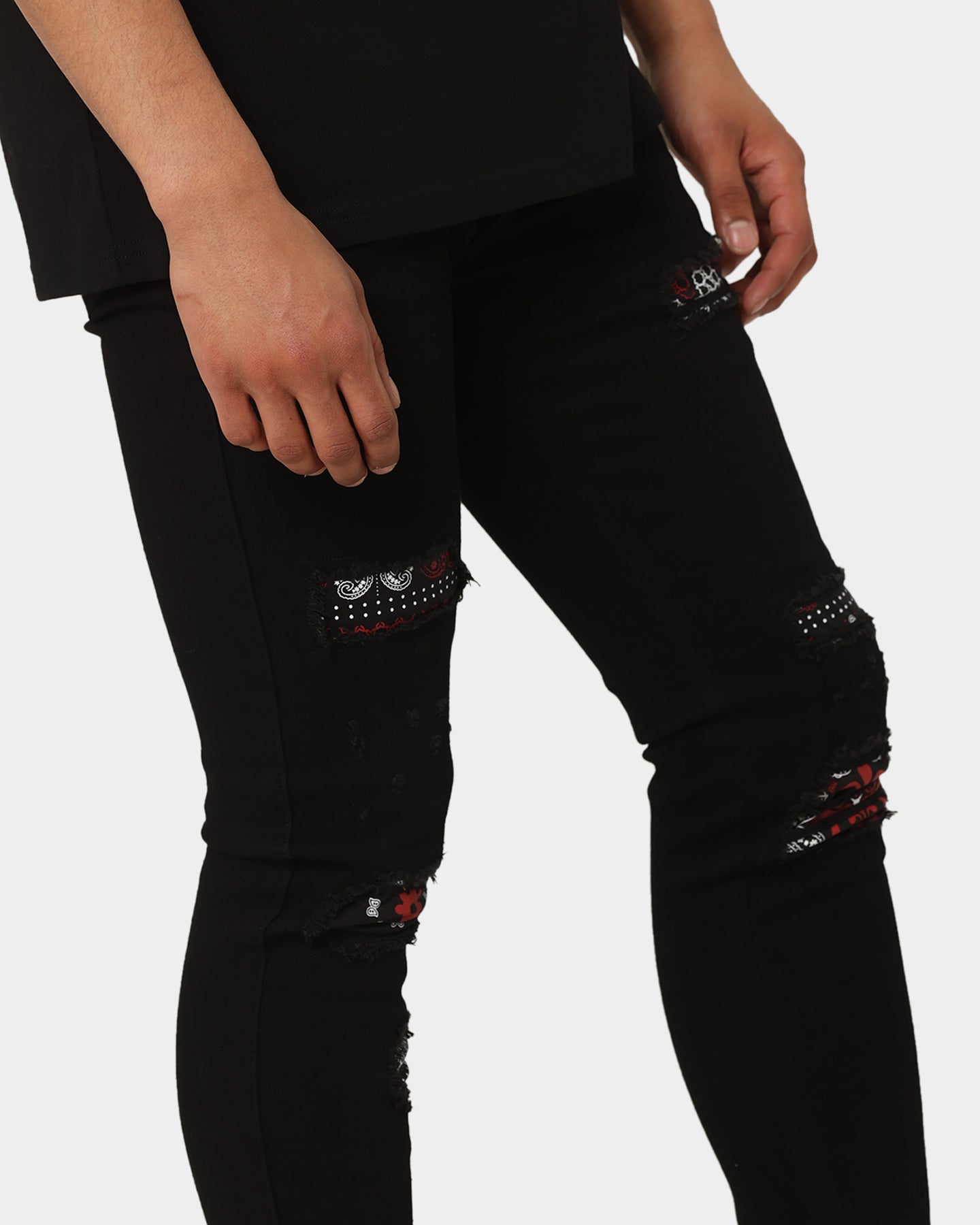 Carré BU Rugueux Distressed Jeans Black/Red、mySite、zt4zffjzw