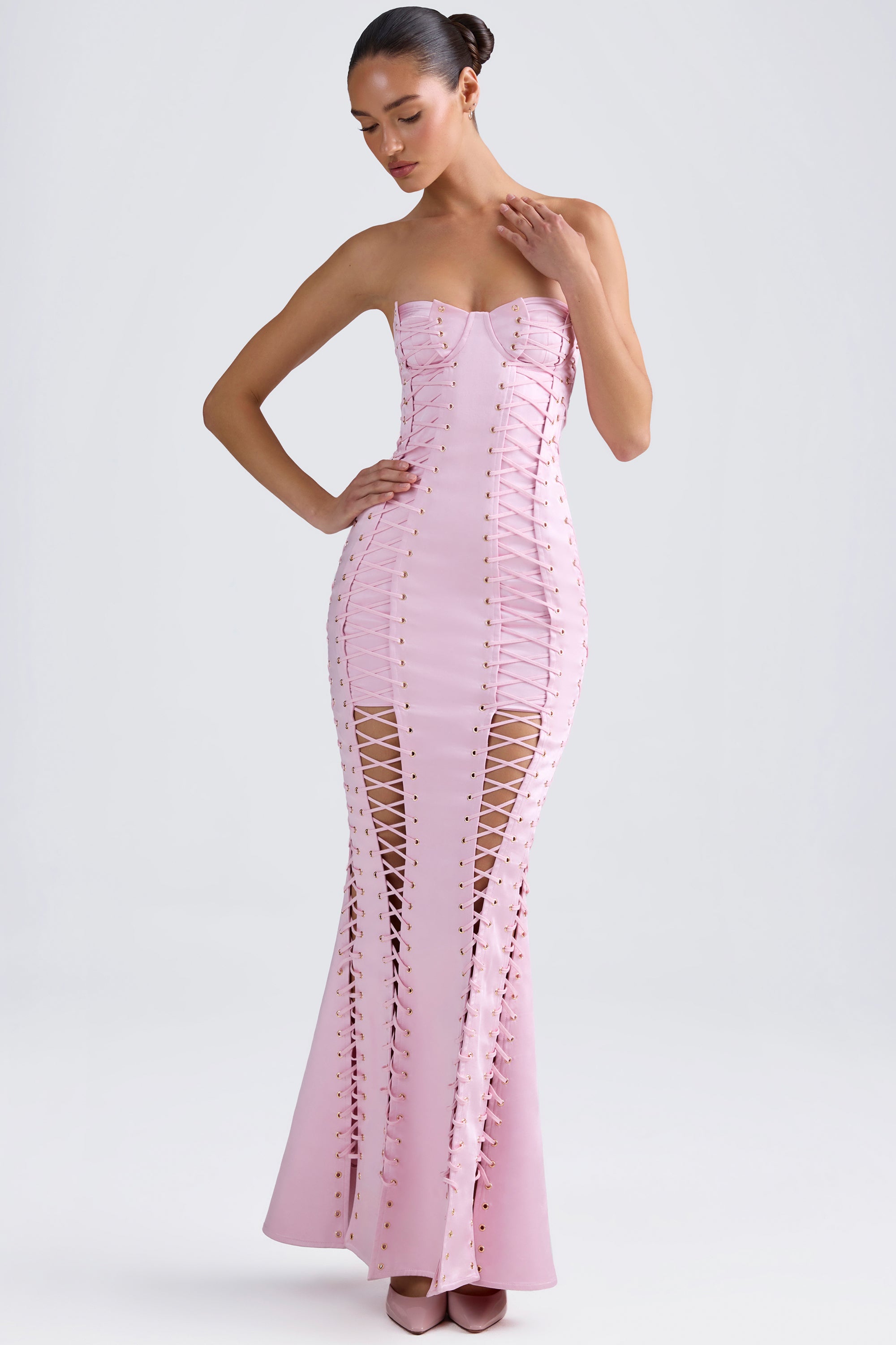 Lace-Up Corset Gown in Light Pink、mySite、solidvoid