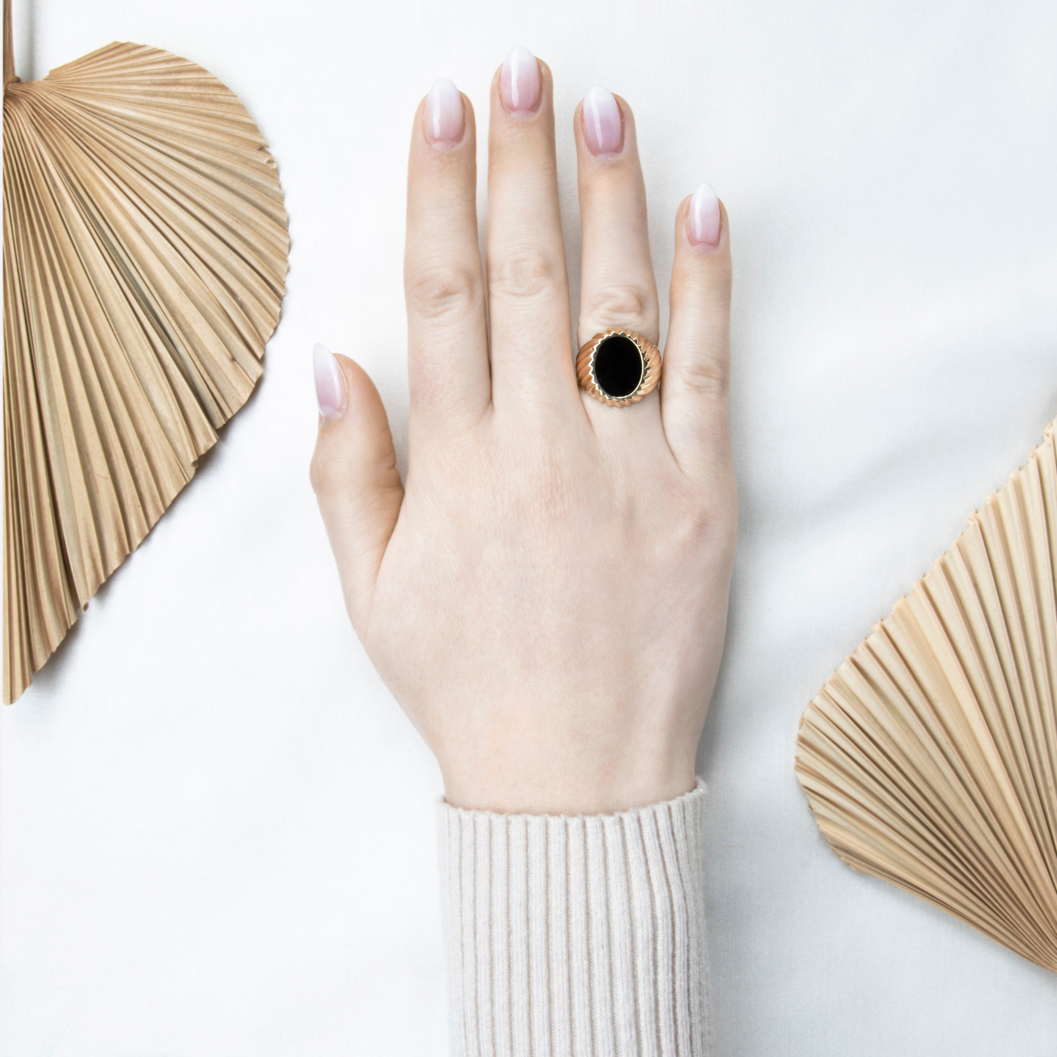 Vintage 14k Yellow Gold Onyx Ribbed Signet Statement Ring 6.25、mySite、hinf8tx79