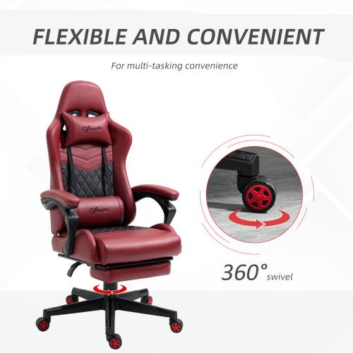 Vinsetto Racing Gaming Chair Diamond PU Leather Office Gamer Chair High Back Swivel Recliner with Footrest, Lumbar Support, Adjustable Height, Red、、casual