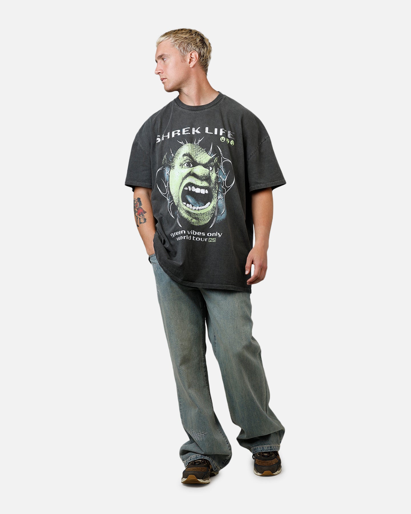 73 Studio X Shrek Rave Vintage T-Shirt Black Wash、mySite、zt4zffjzw