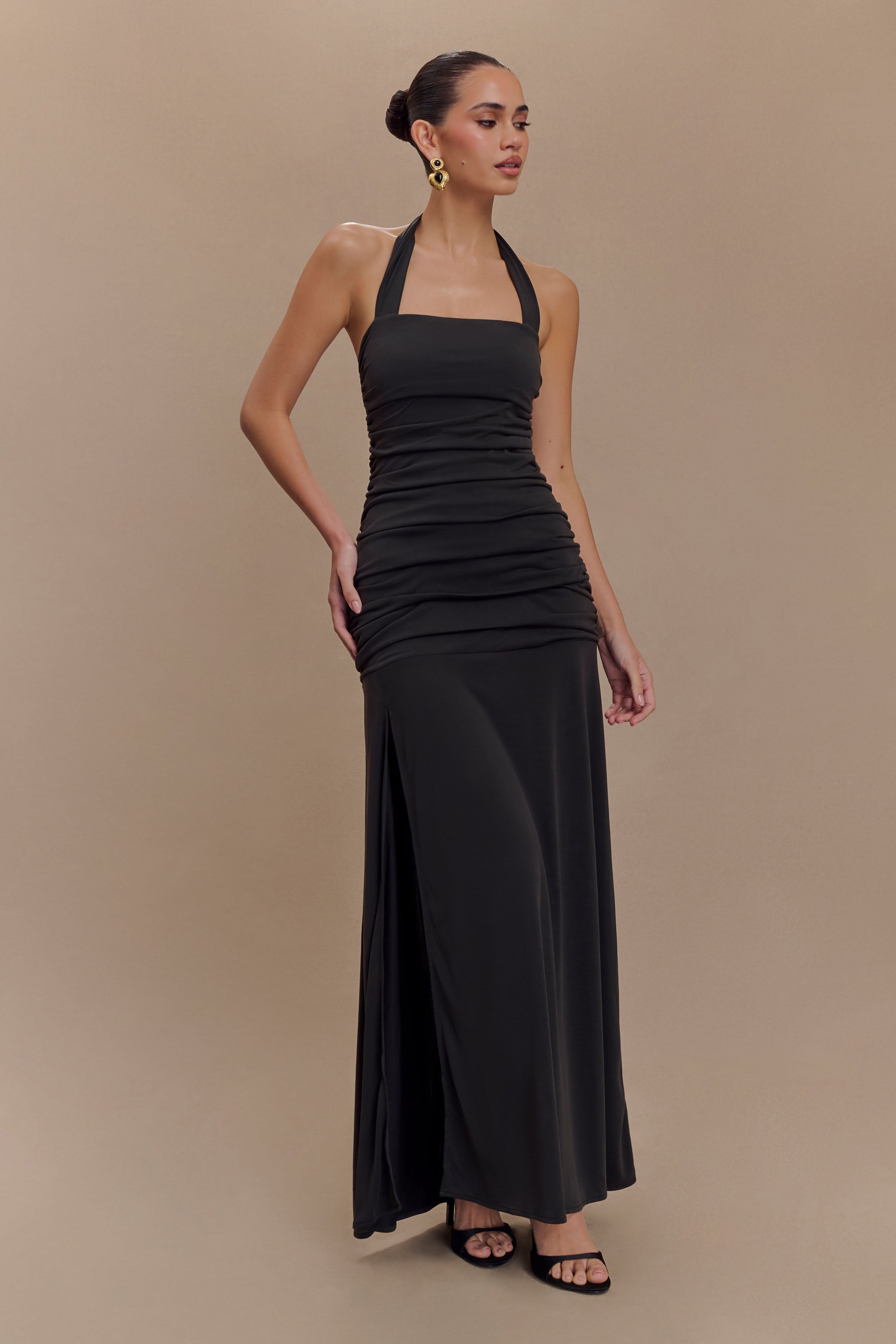 Bentley Peached Jersey Halter Maxi Dress - Black、mySite、solidvoid