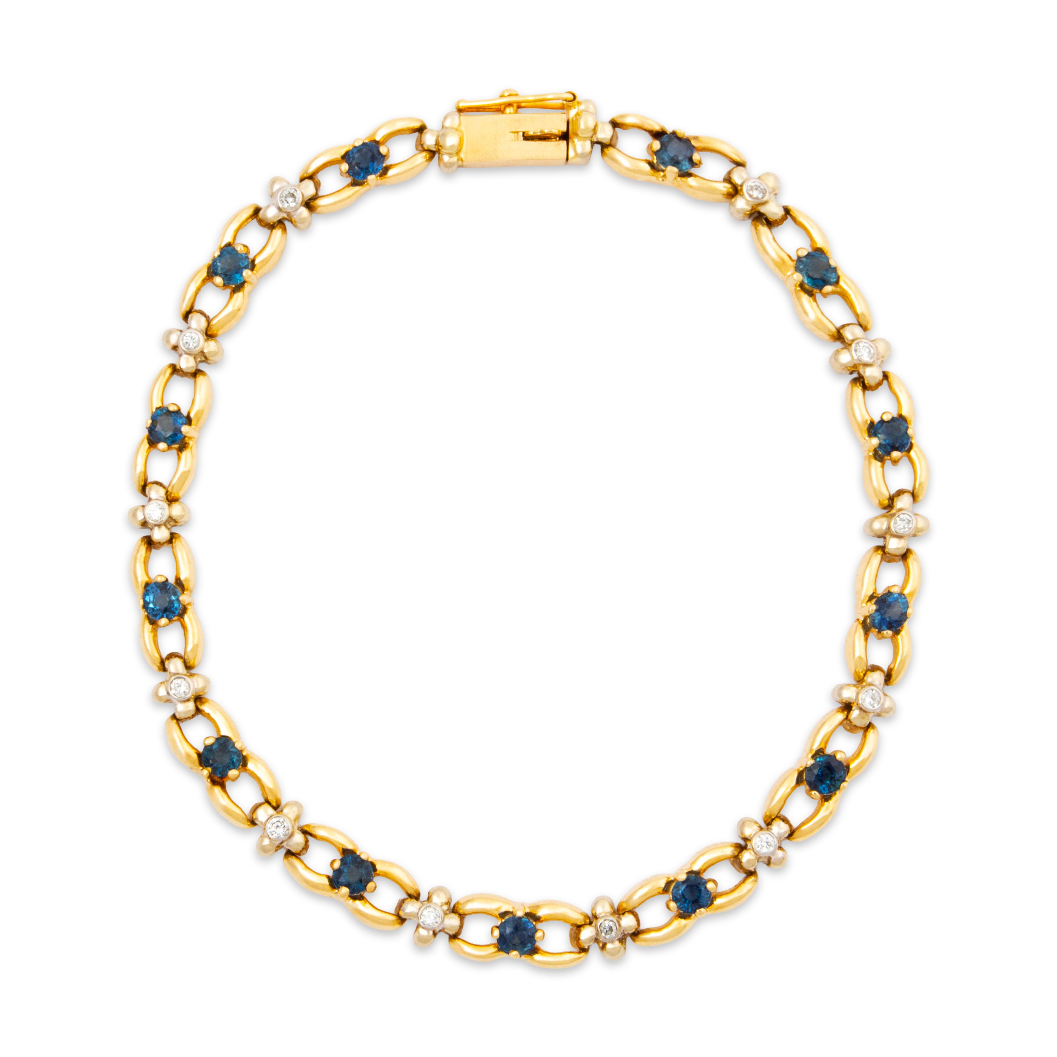 Vintage 14k Yellow & White Gold 1.4cttw Sapphire Diamond Link Bracelet 6.75、mySite、hinf8tx79