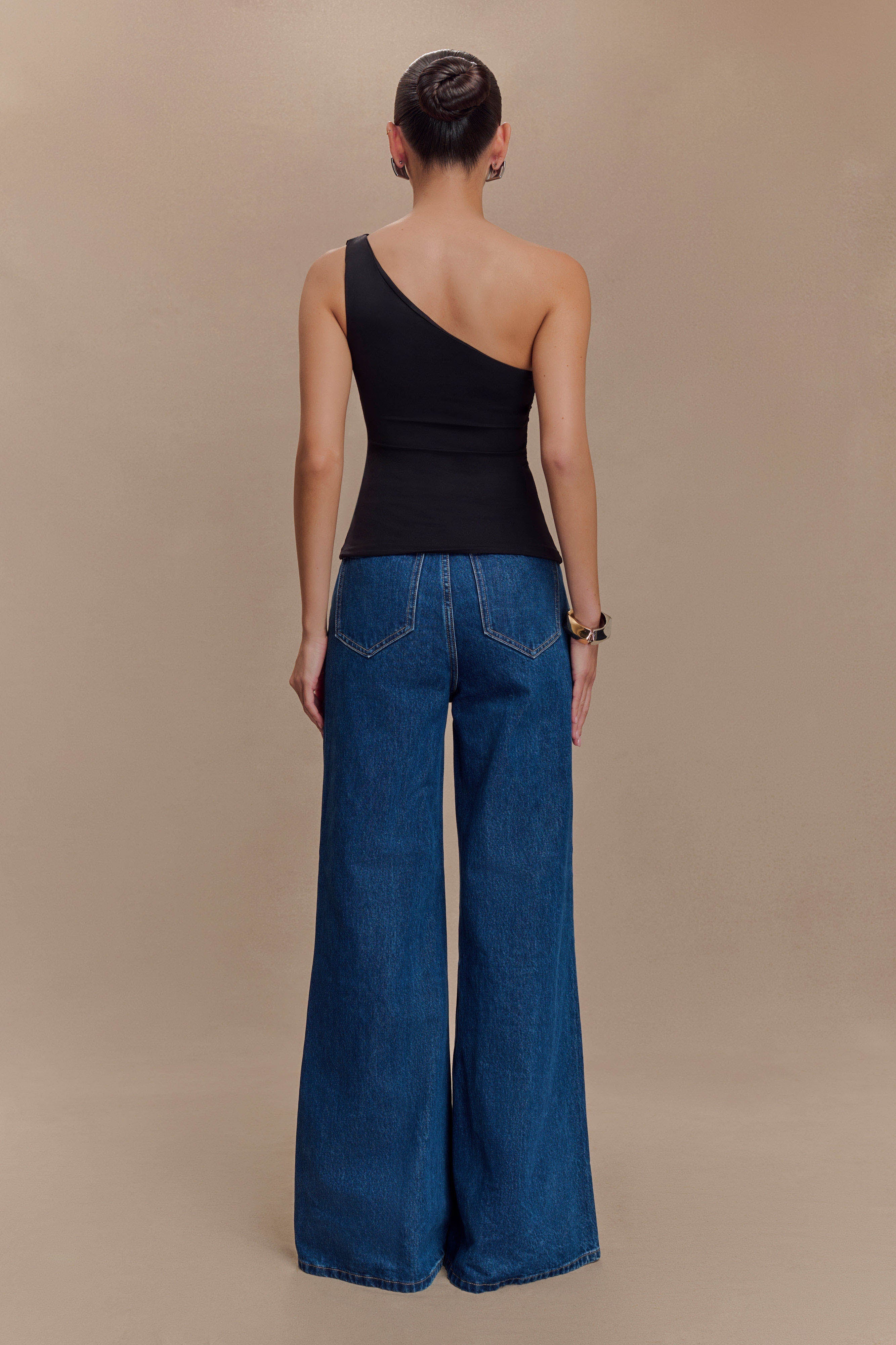 Sera One Shoulder Recycled Nylon Top With Drape - Black、mySite、solidvoid