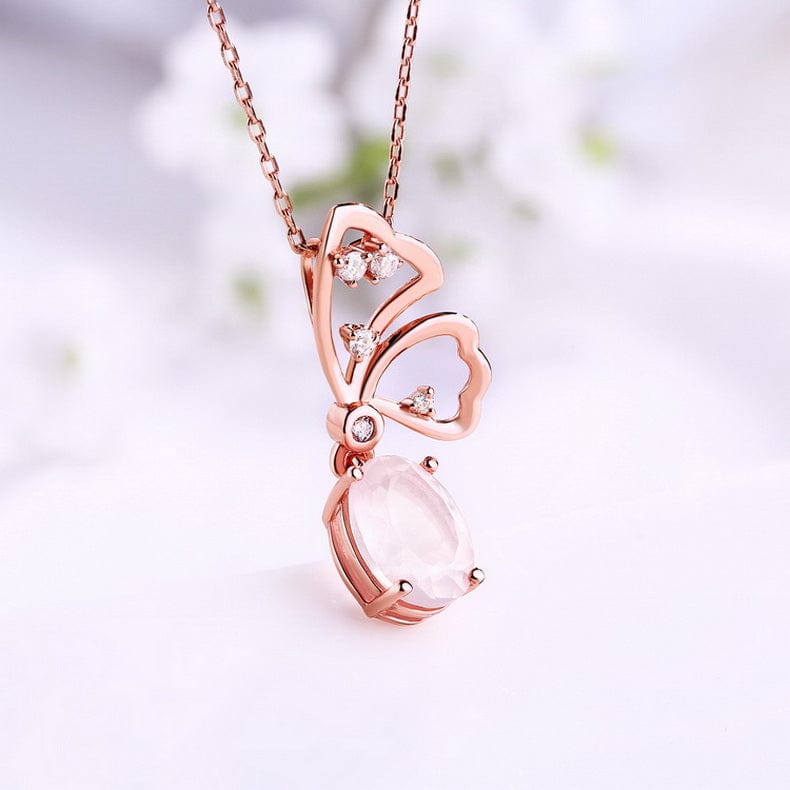 Butterfly Jewelry Sets Rose Quartz in Sterling SIlver, Rose Gold Plated Pink Beautiful、mySite、g9winljtr