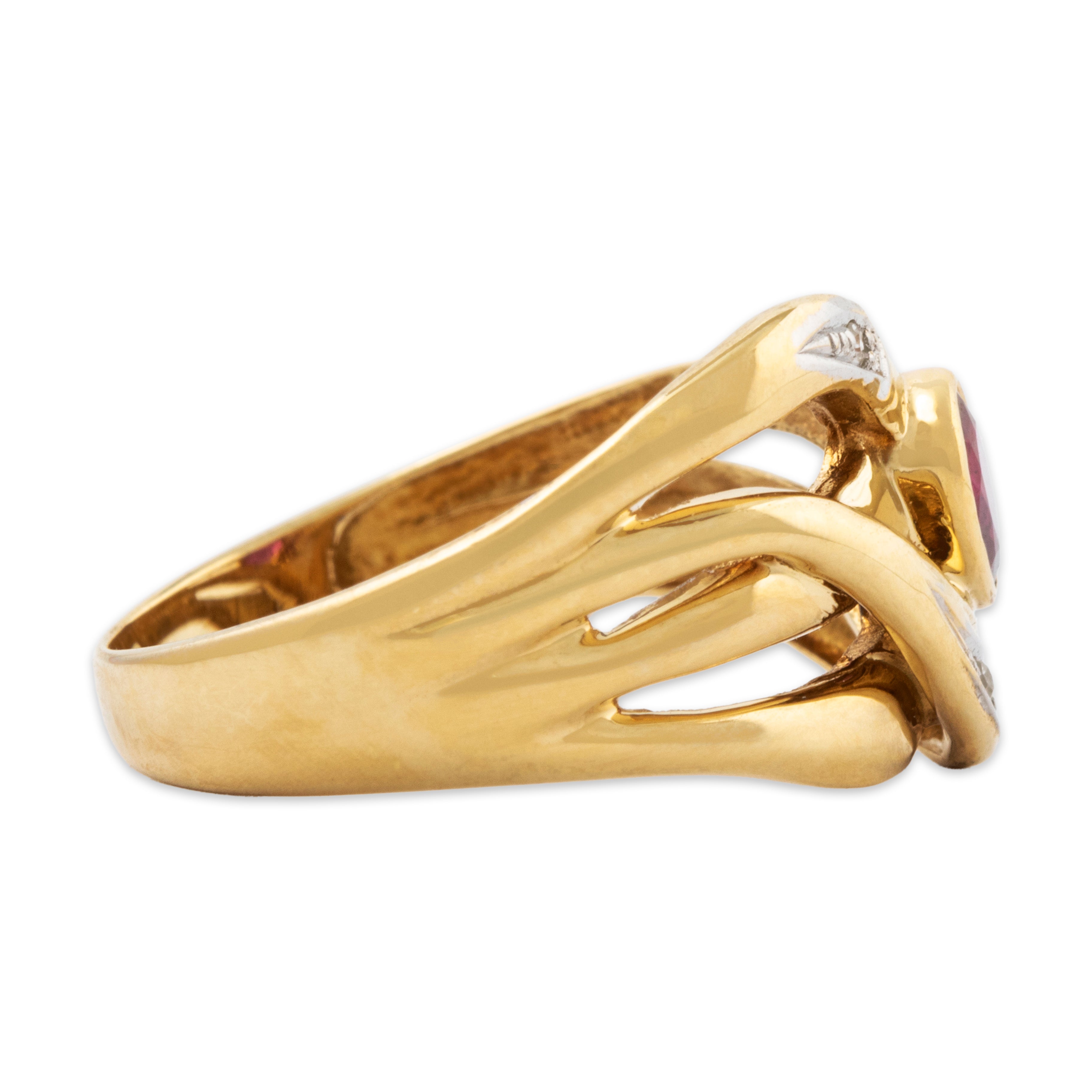 Vintage 14k Yellow Gold Ruby Diamond Openwork Waves Ring 5.75、mySite、hinf8tx79