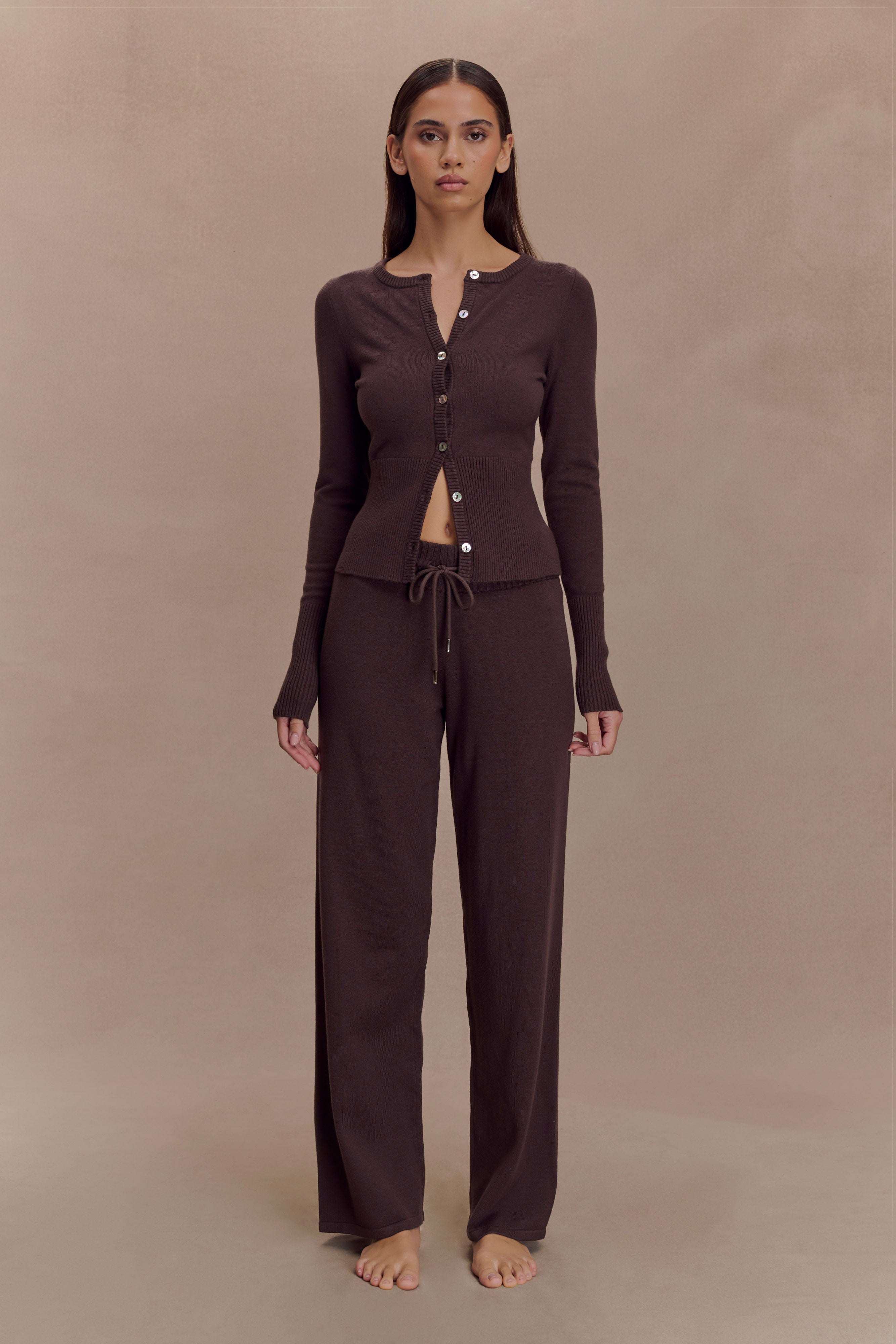 Natalya Knit Wide Leg Pants - Dark Chocolate、mySite、solidvoid
