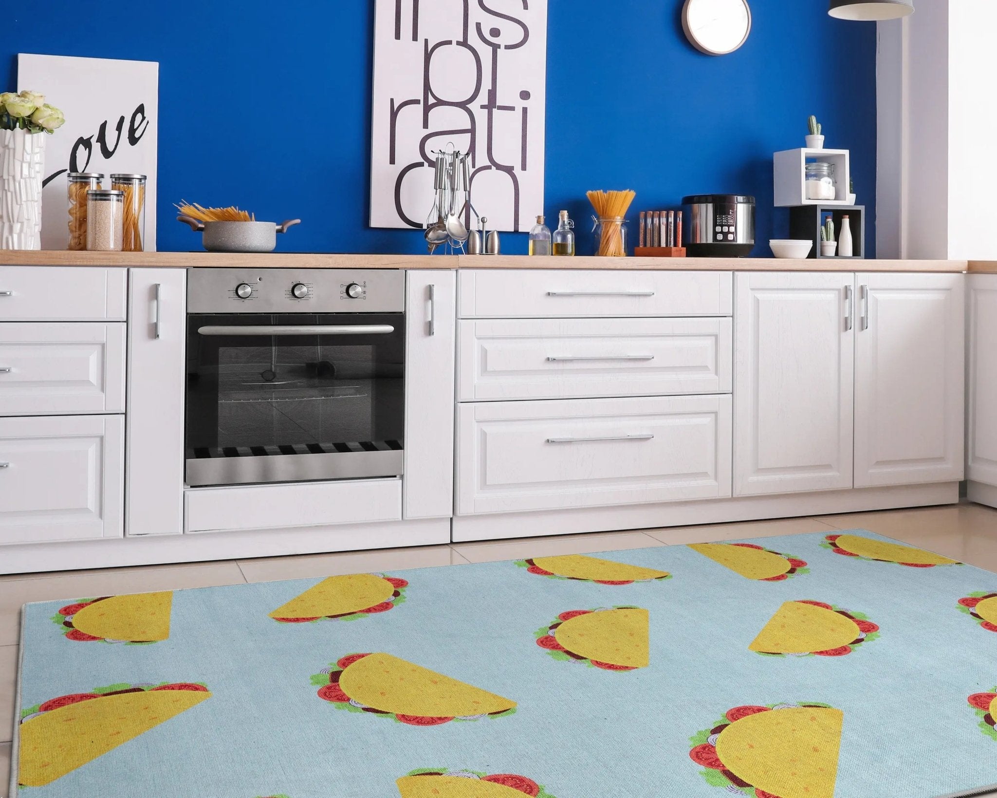 Multi Tacos Novelty Multi Blue Flat-Weave Rug、mySite、gigharbornorthrealestate