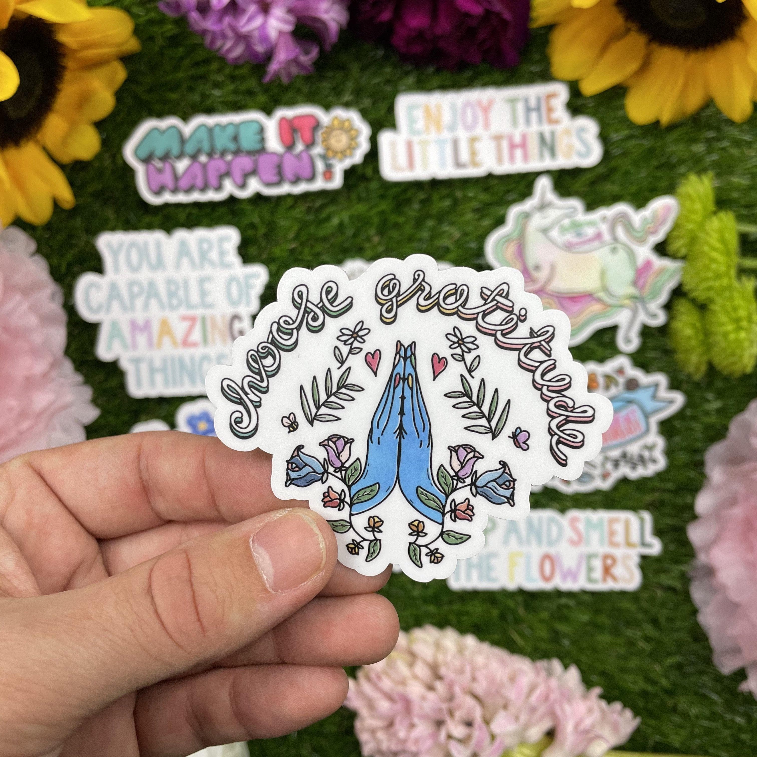  Choose Gratitude Blue Hands Sticker、mySite、elrpsem3k
