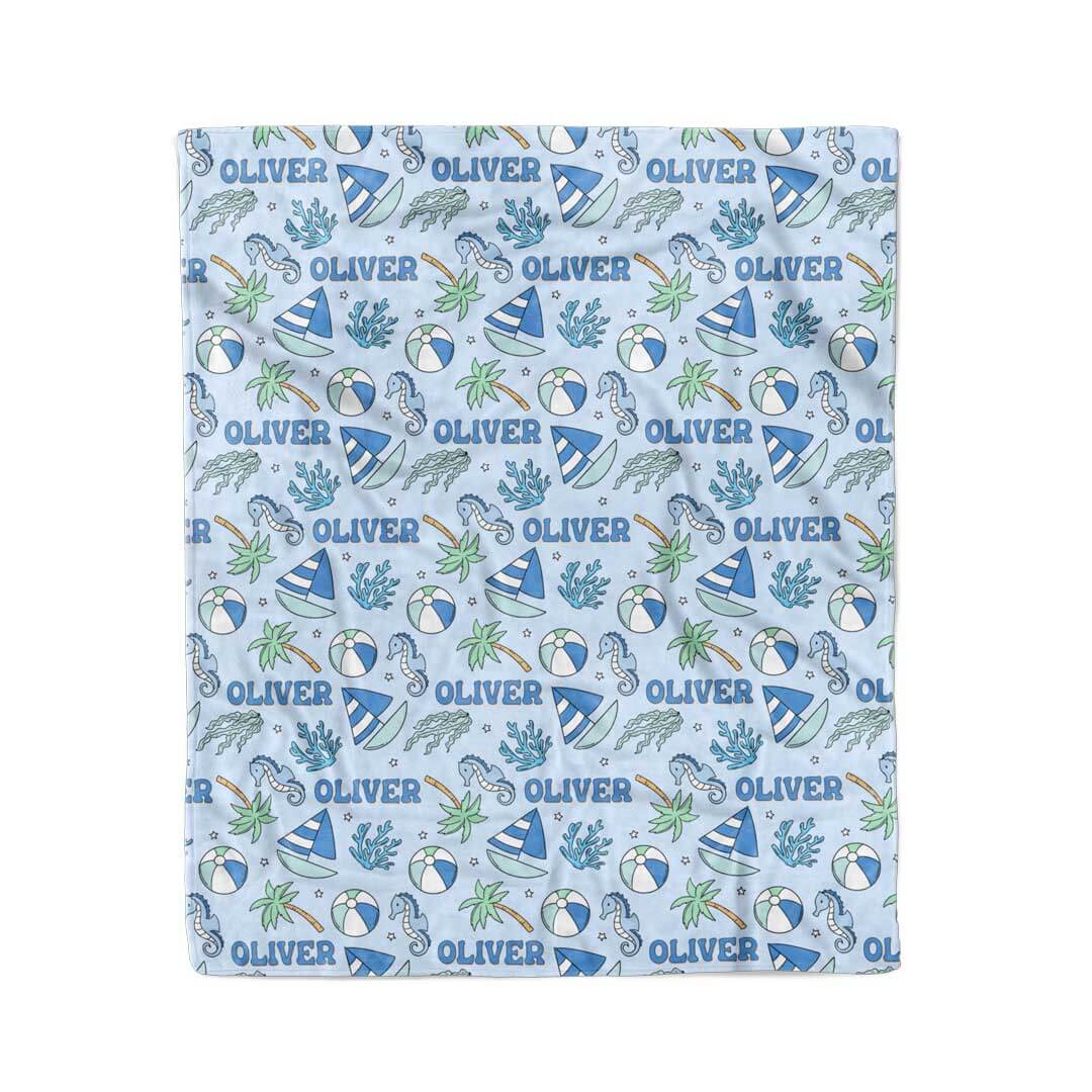  Tiny Tides Personalized Kids Blanket | Blue、mySite、layawaytickets