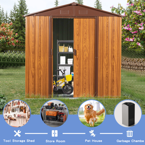 6 Ft. W X 6 Ft. D Metal Storage Shed Appealing horizontal siding in woodgrain with coffee trim to complement、、eastwooduniform