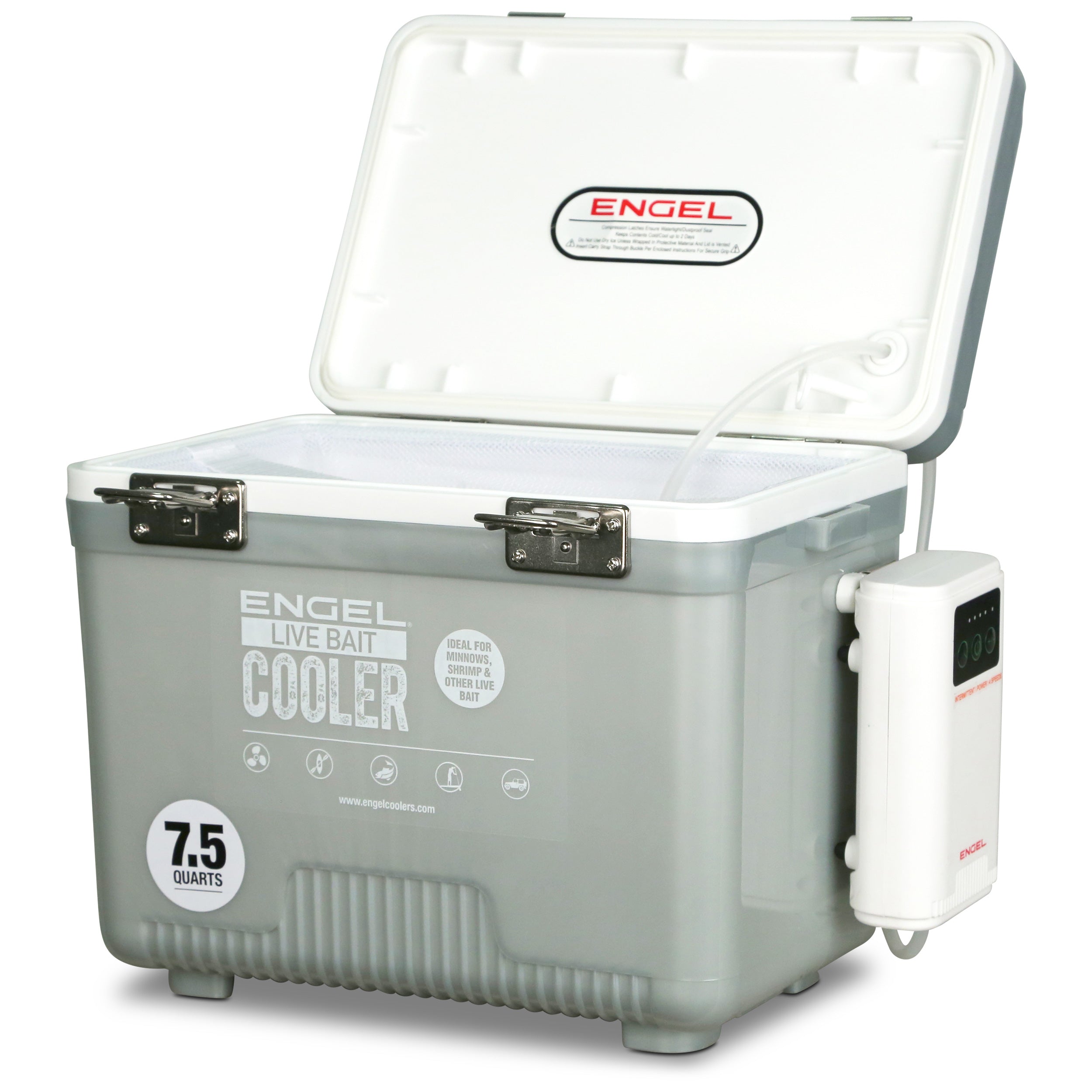 Engel 7.5Qt Live bait Pro Cooler with AP3 Rechargeable Aerator & Stainless Hardware、mySite、noshort