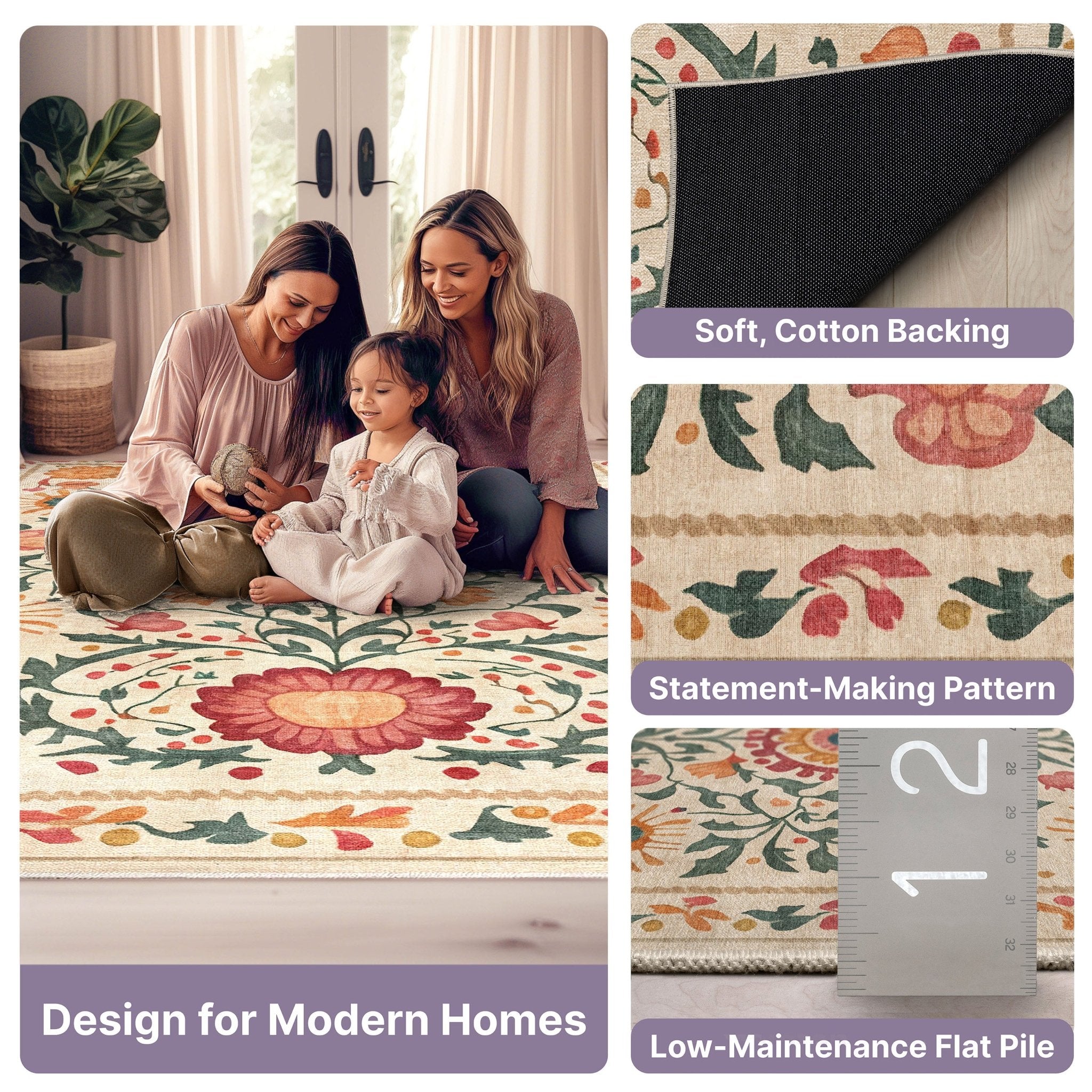 Apollo Botanical Floral Rug for Living Room, Dining Room, Bedroom and Kitchen、mySite、gigharbornorthrealestate