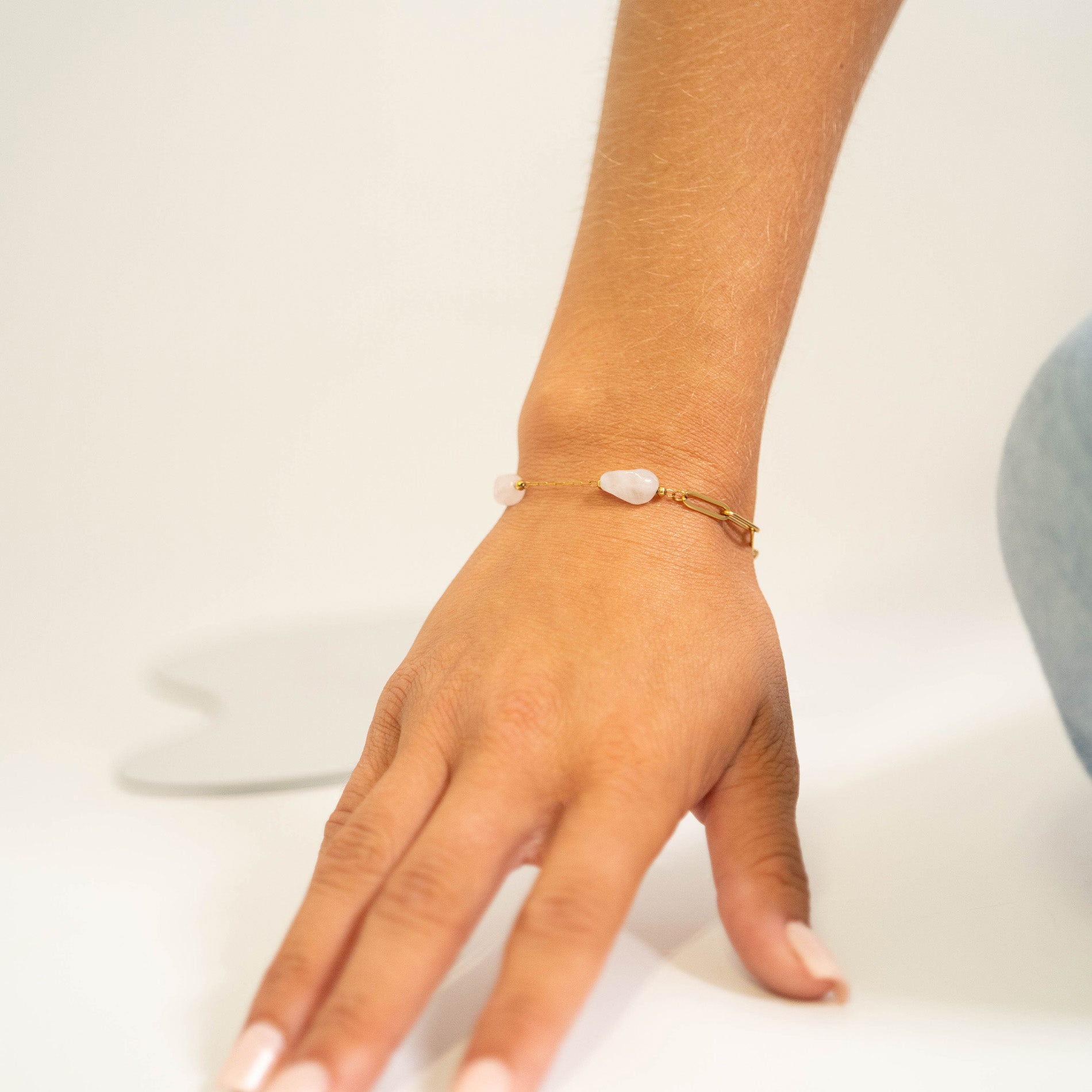 18K Gold PVD Stainless Steel Beaded Stone Chain - By The Foot / SPL1017、mySite、dreamappss