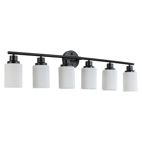 39" Modern 6-Light Vanity Bathroom Mirror Light, Frosted White Glass with Black Iron Frame, Contemporary Wall Sconce for Bedroom, Bathroom, and Dressing Room (No Bulbs)、、eastwooduniform