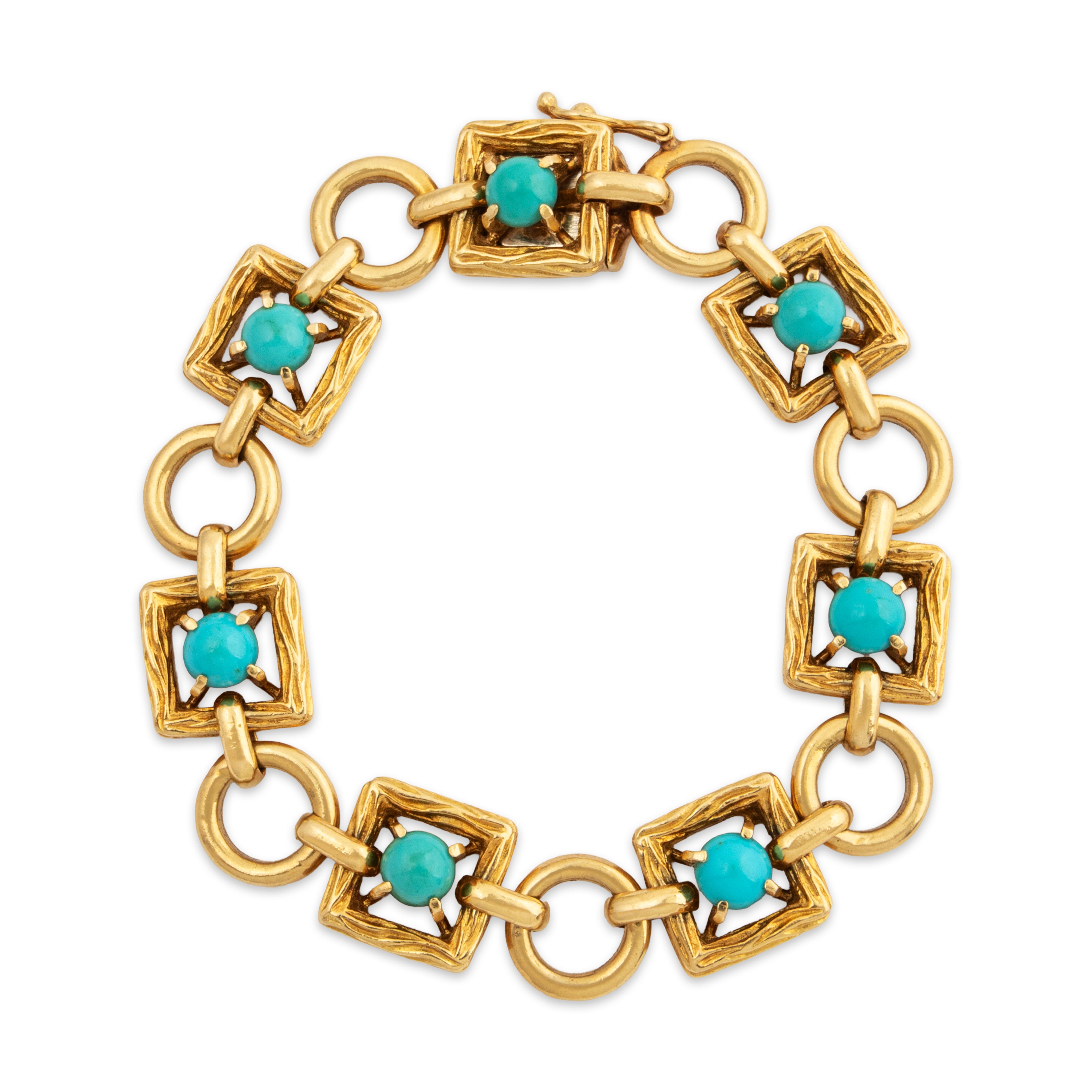 Heavy & Rare Tiffany & Co. 18k Yellow Gold Turquoise Mid Century Bracelet 6、mySite、hinf8tx79