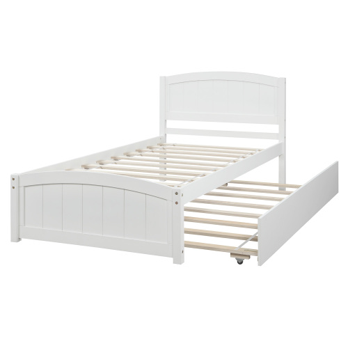Twin size Platform Bed with Trundle, White、、casual