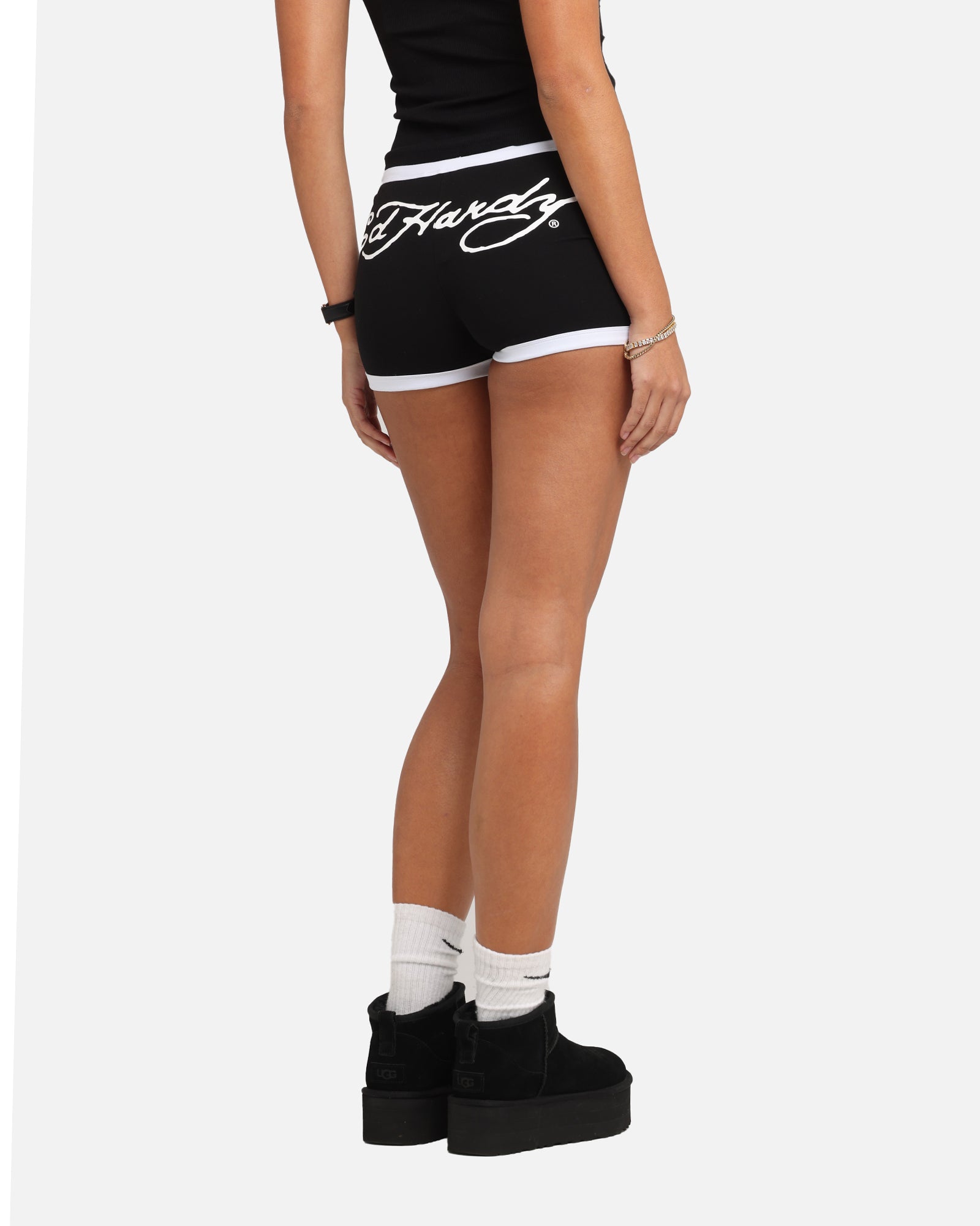Ed Hardy Women's Logo Mini Shorts Black/White、mySite、zt4zffjzw