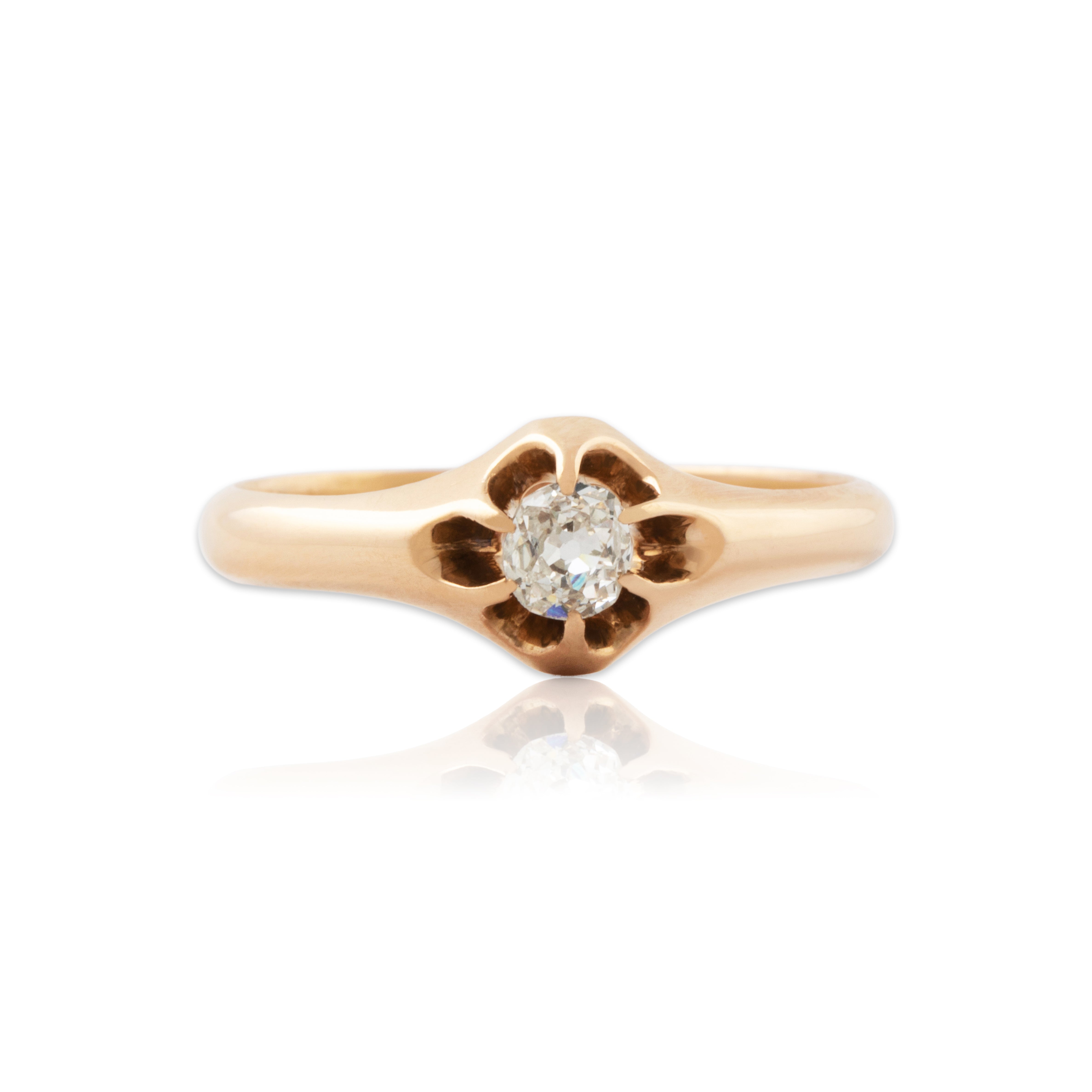 Antique 14k Rosy Yellow Gold Old Mine Diamond Claw Prong Solitaire Ring 6.00、mySite、hinf8tx79