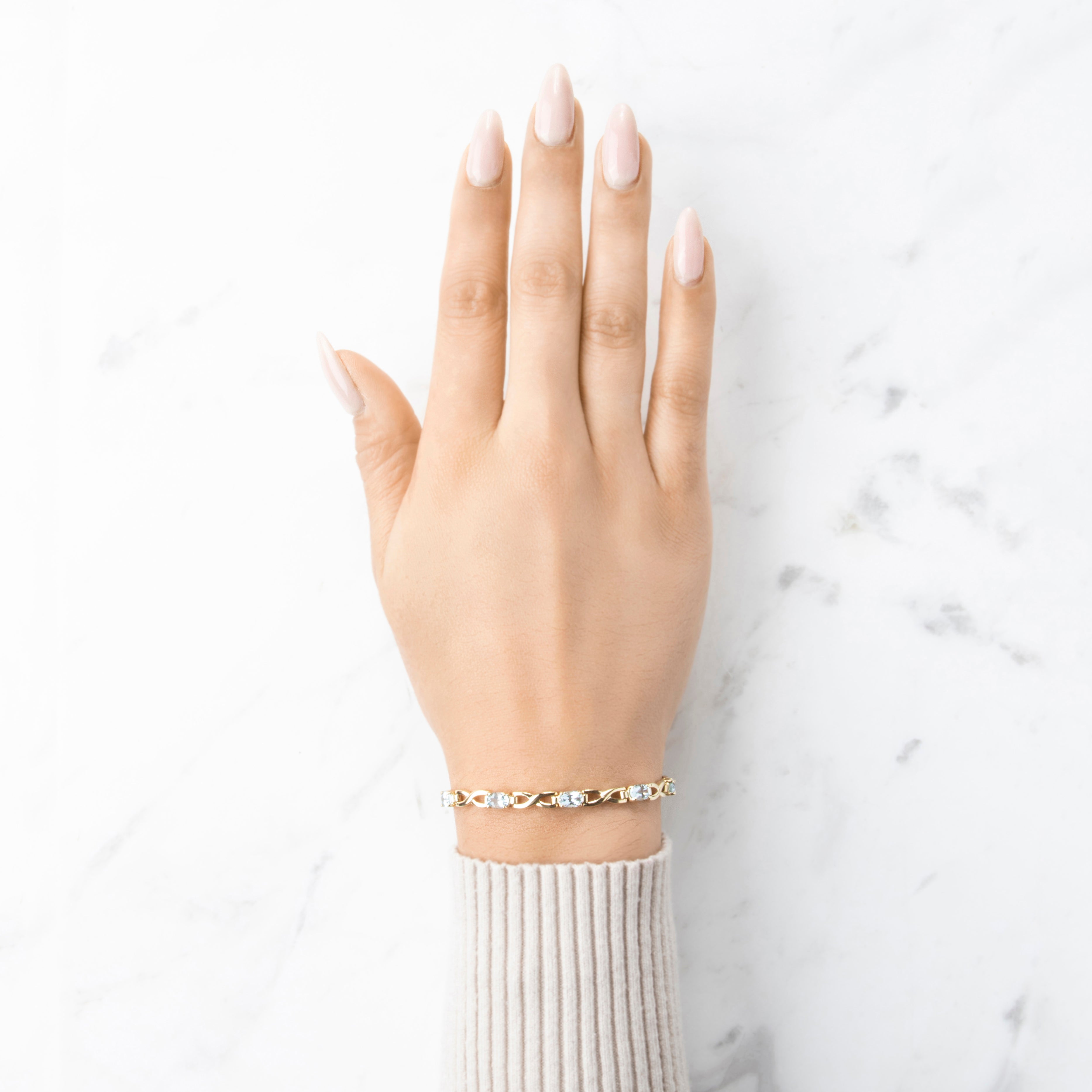 Vintage 14k Yellow Gold 3.4cttw Aquamarine Crossing Links Line Bracelet 6.75、mySite、hinf8tx79