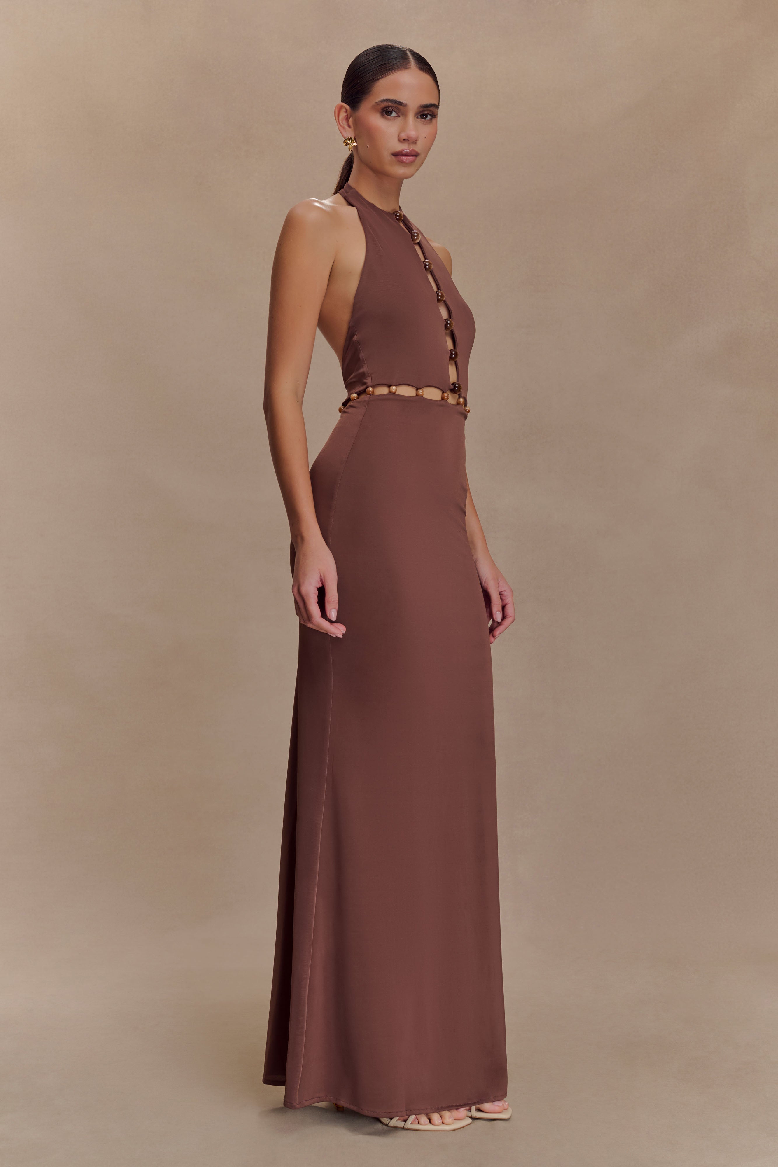 Albion Beaded Slinky Maxi Dress - Chocolate、mySite、solidvoid