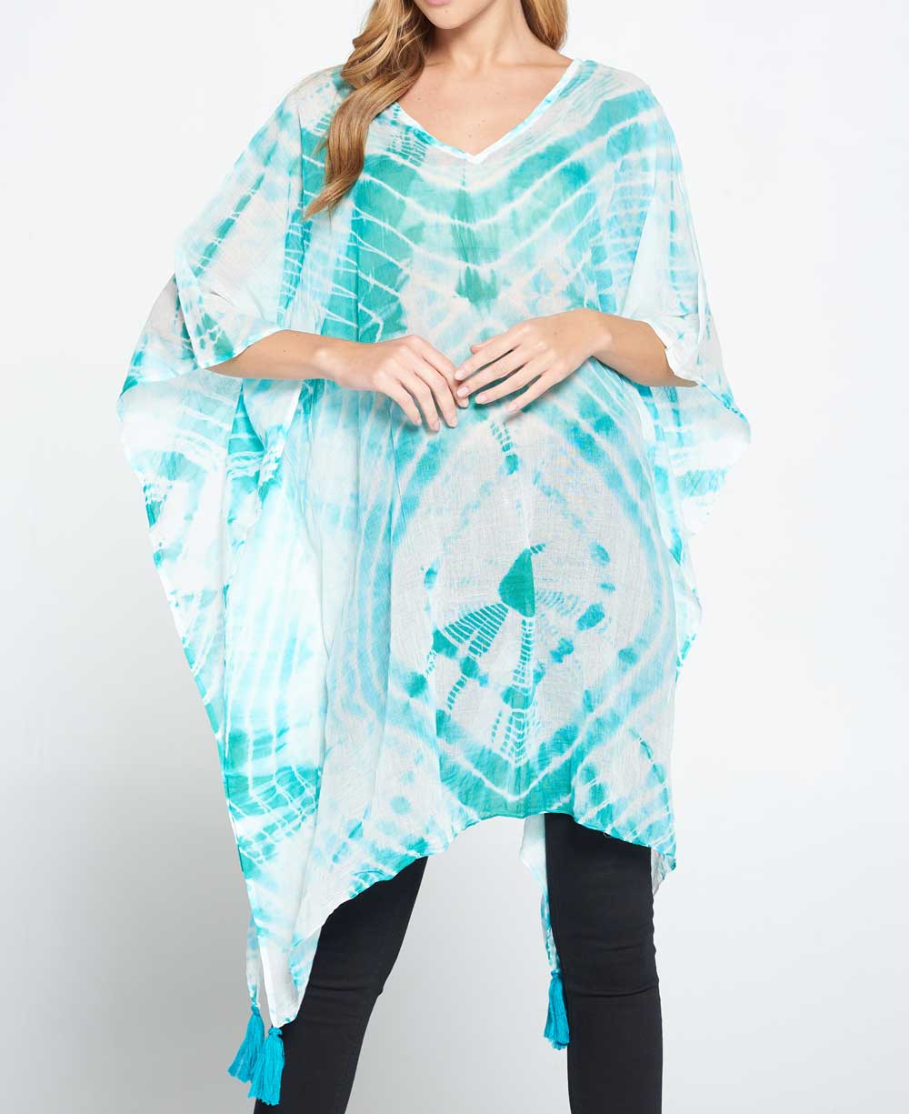 Tie and Dye Sheer Cotton Kaftan in Sea Green、mySite、topwebapps