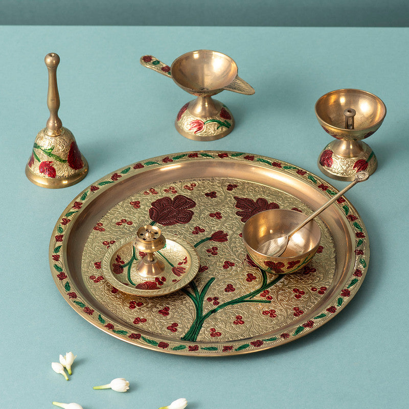 Brass Pooja Thali Set | Golden | Set of 6、mySite、camillekostekn