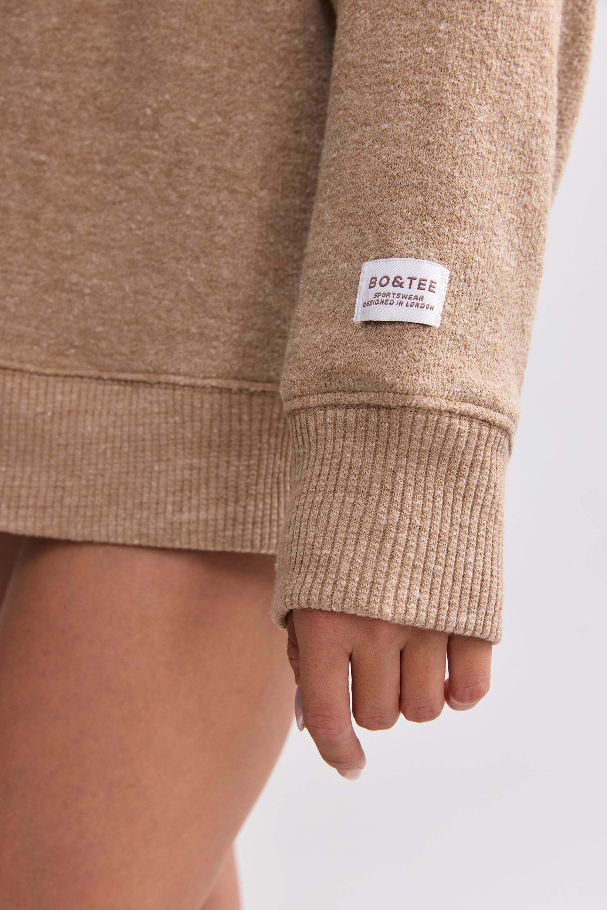 Terry Towelling V-Neck Hoodie in Mocha Brown、mySite、solidvoid