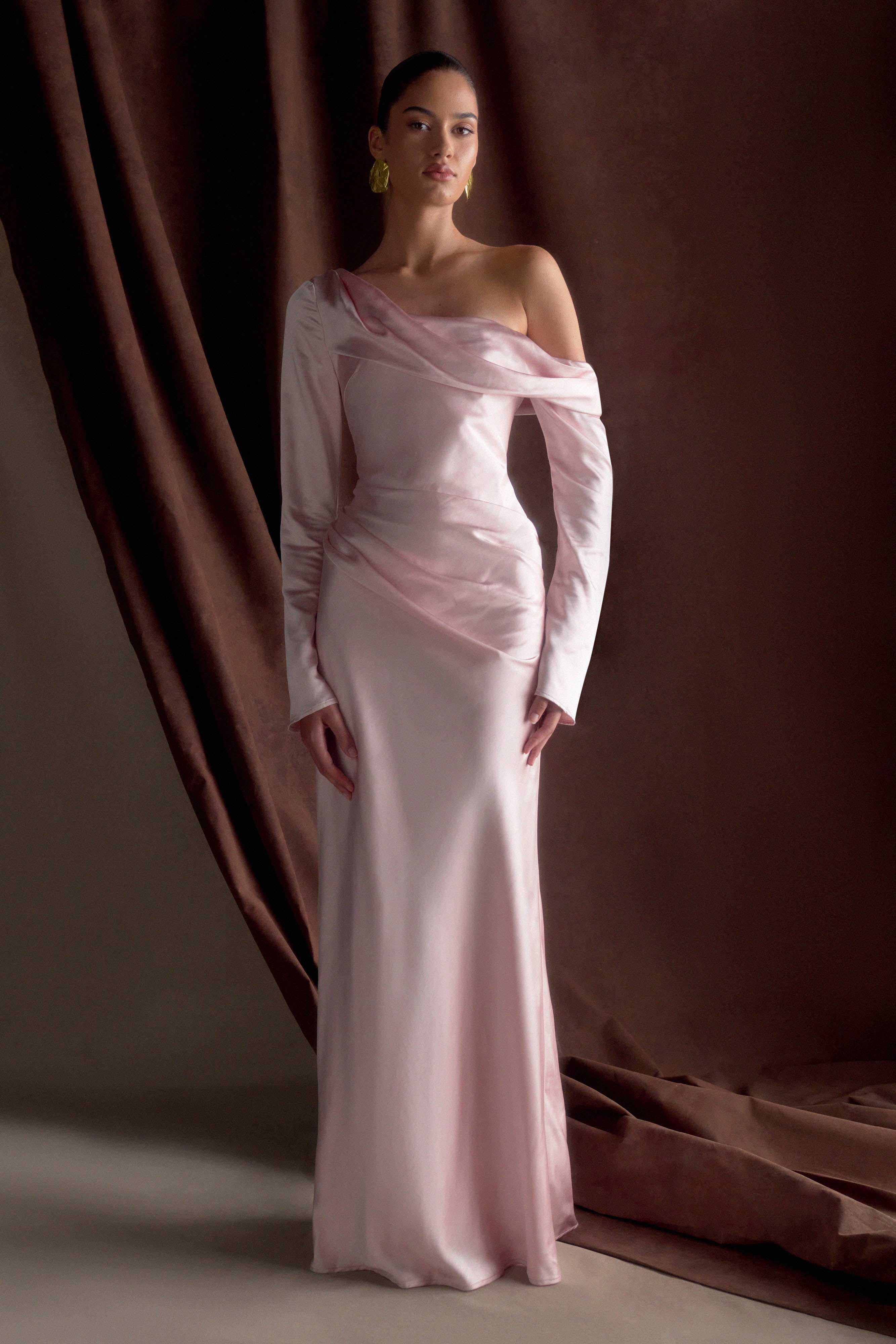 Iris Long Sleeve Satin Maxi Dress - Soft Pink、mySite、solidvoid