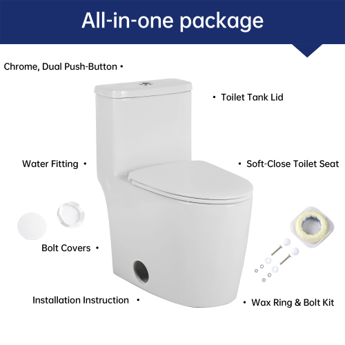 1.1/1.6 GPF Elongated Comfort Height Floor Mounted One-Piece Toilet, CUPC Certified, WaterSense Cetified, Ceramic, White Color, Soft Close Seat、、xpatfood