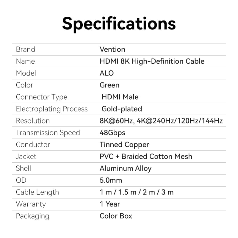 Vention Cotton Braided Ultra Thin HDMI-A Male to Male HD Cable 8K Green Aluminum Alloy Type、mySite、fannypackpong